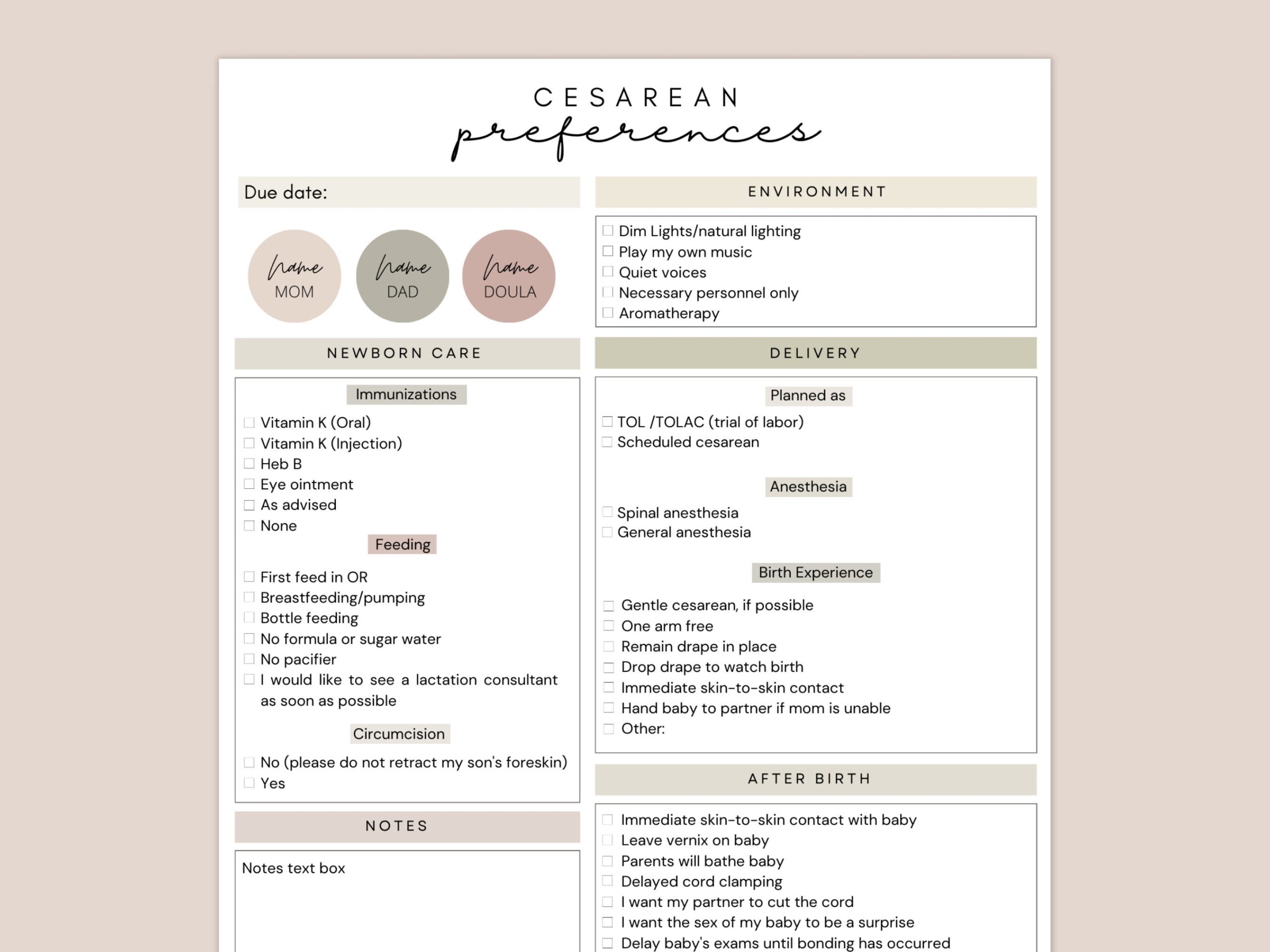 Gentle C section Birth Plan Gentle Cesarean Birth Preferences 