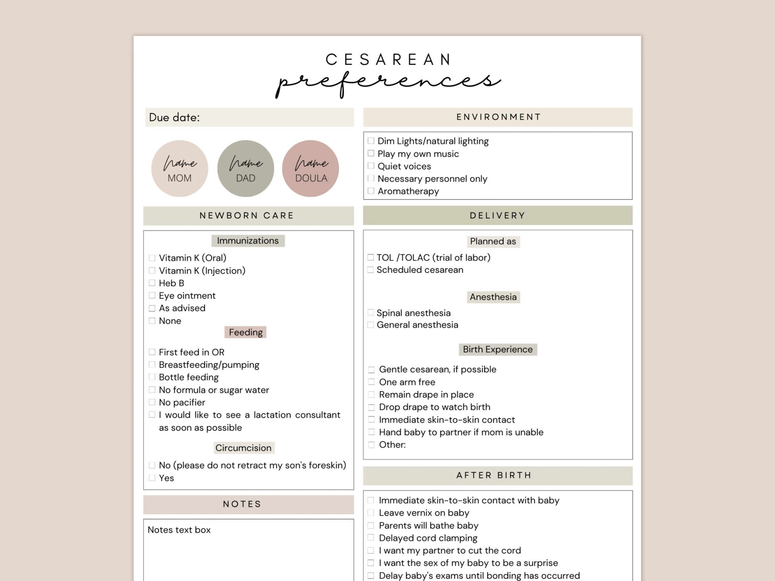 Gentle C section Birth Plan Gentle Cesarean Birth Preferences 