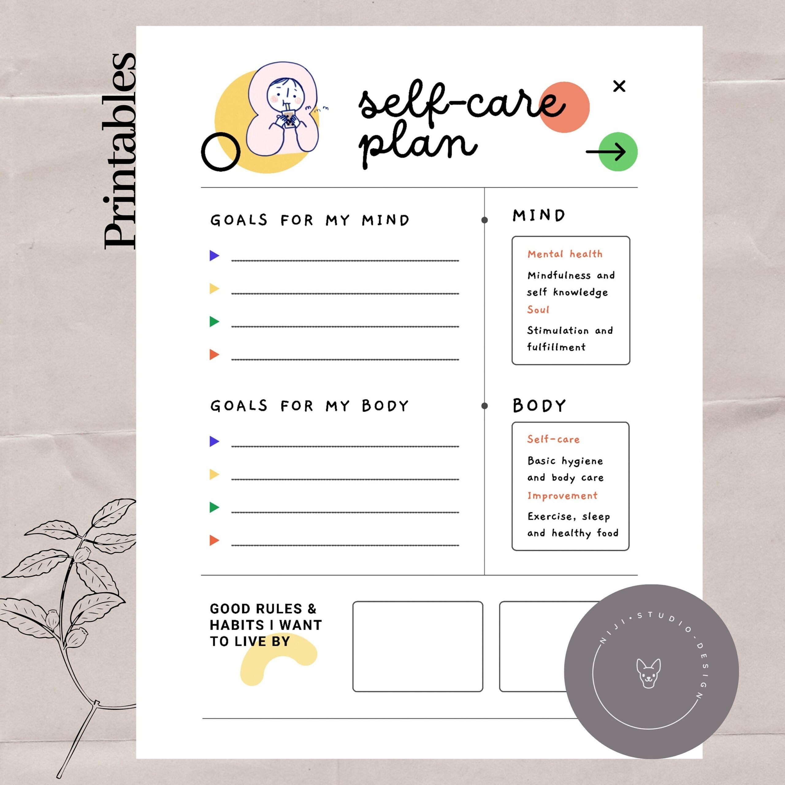 Goodnotes Template Noteshelf Self Care Plan Self Care Planner Insert Printable JPEG AND PDF