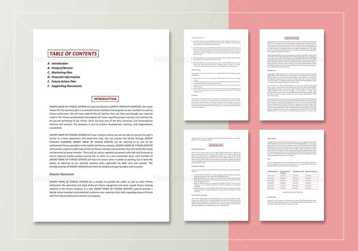 Gym Business Plan Template In Word Google Docs Apple Pages