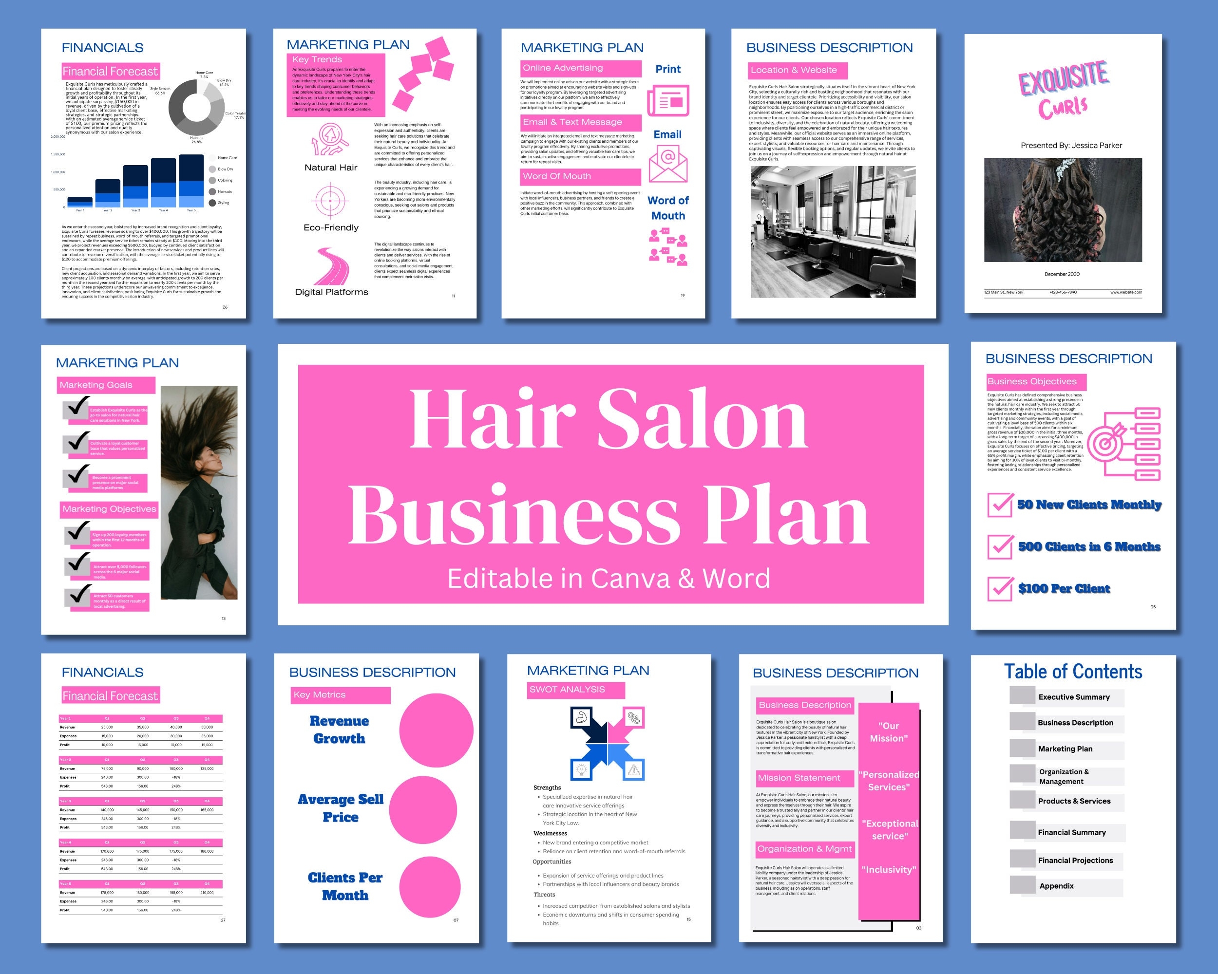 Hair Salon Business Plan Hair Salon Business Planner Canva Template Microsoft Word Editable Business Plan Marketing Plan Simple Etsy