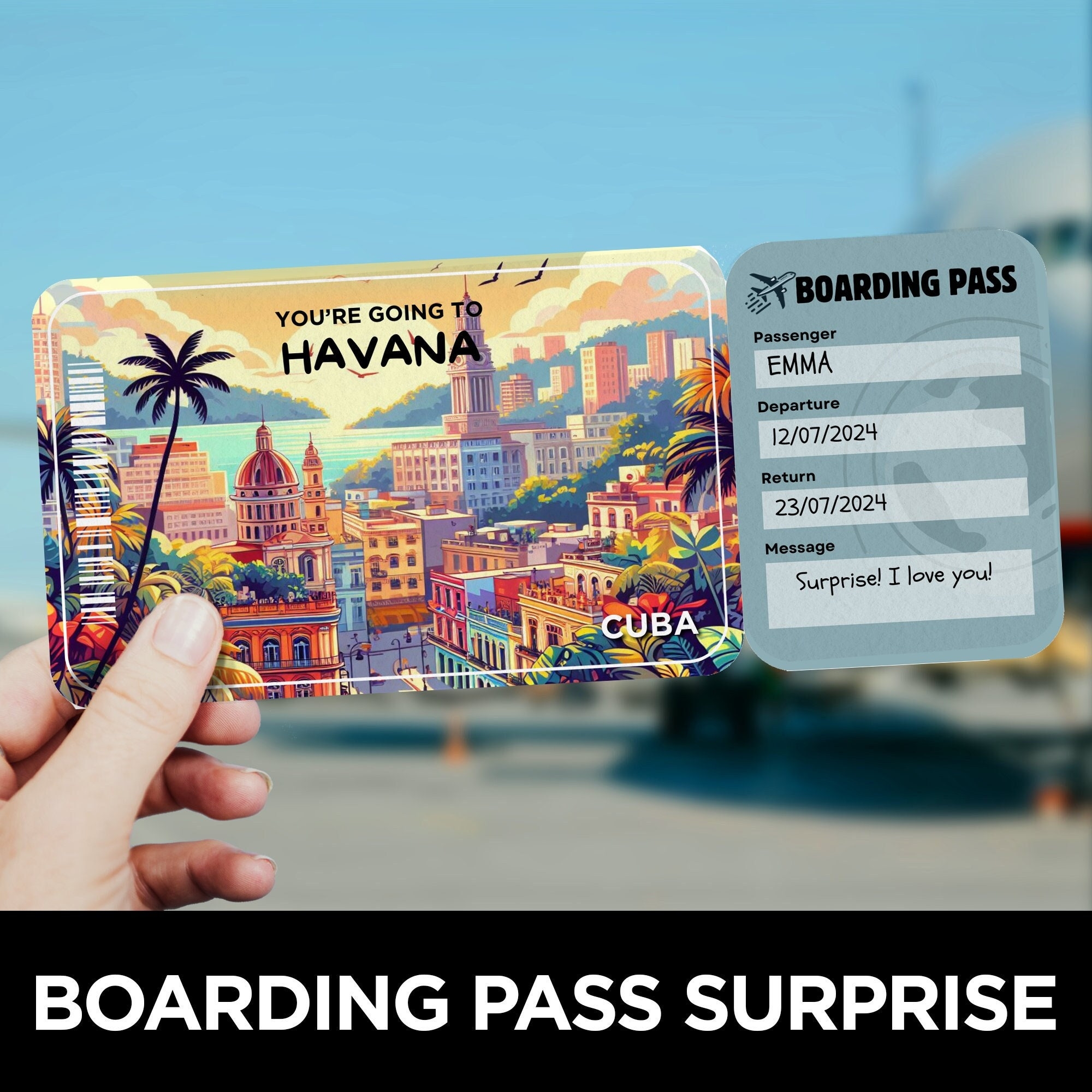Havana Boarding Pass Trip Surprise Plane Ticket Template Boarding Pass Flight Boarding Pass Cuba Airline Ticket Etsy