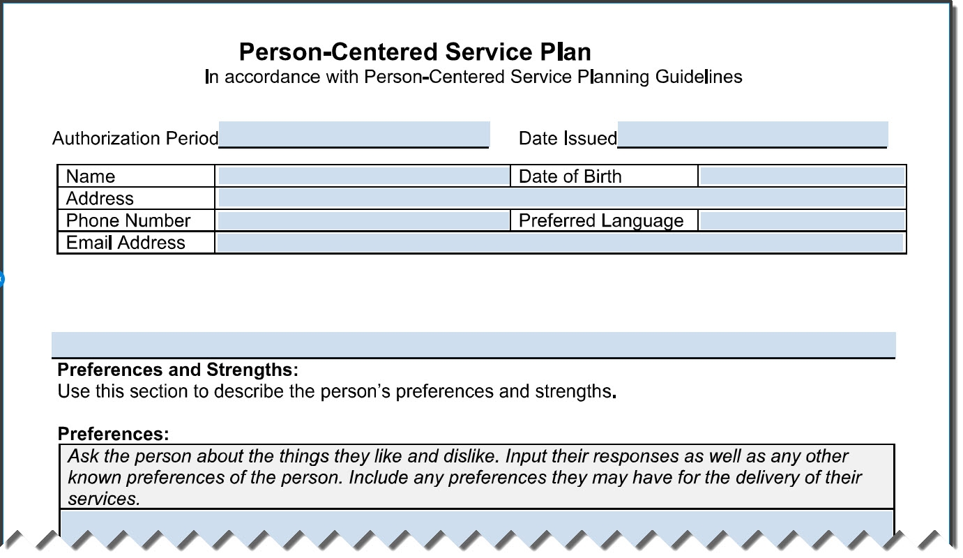 HCBS Final Rule Person Centered Service Plan Template Tool