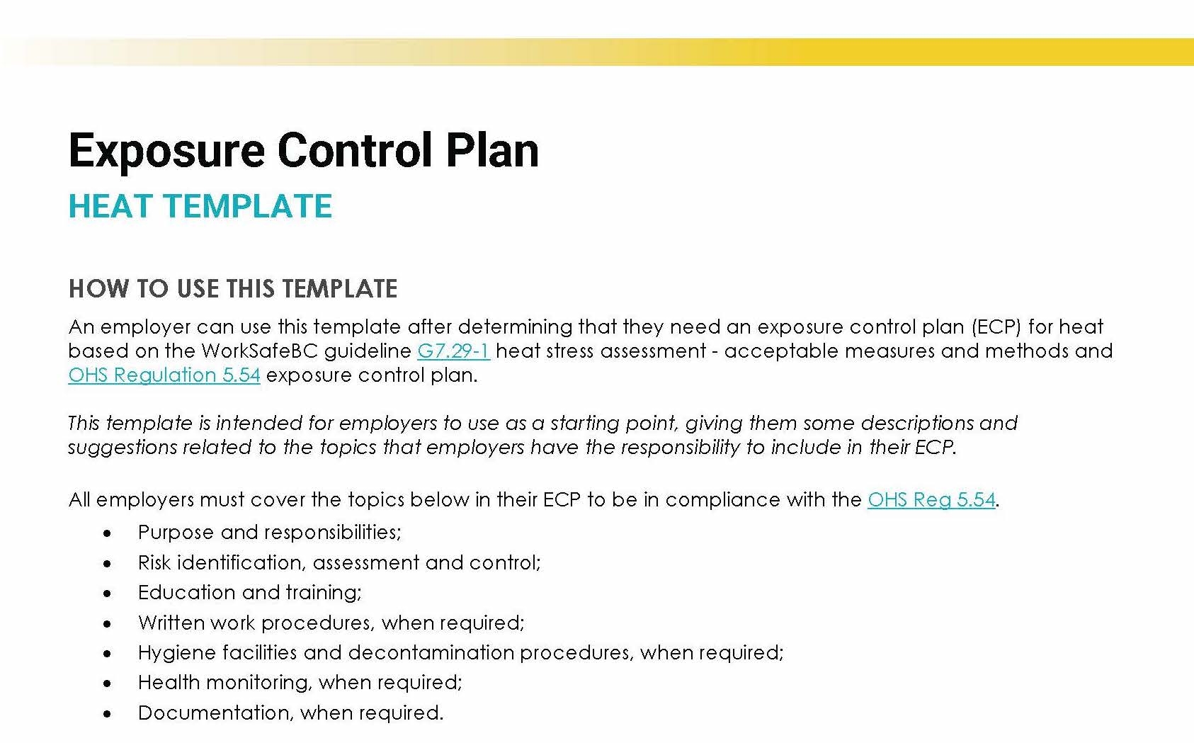 Heat Exposure Control Plan Actsafe Safety Association