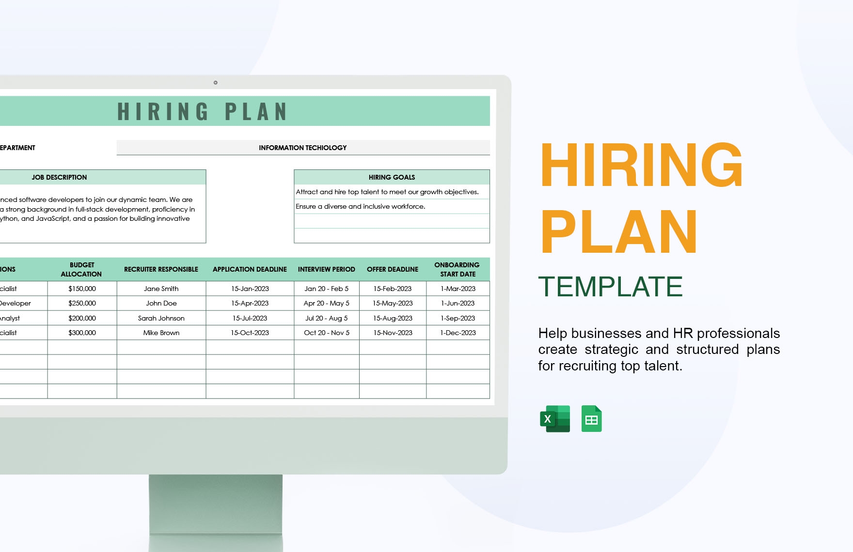 Hiring Plan Template In Excel Google Sheets Download Template