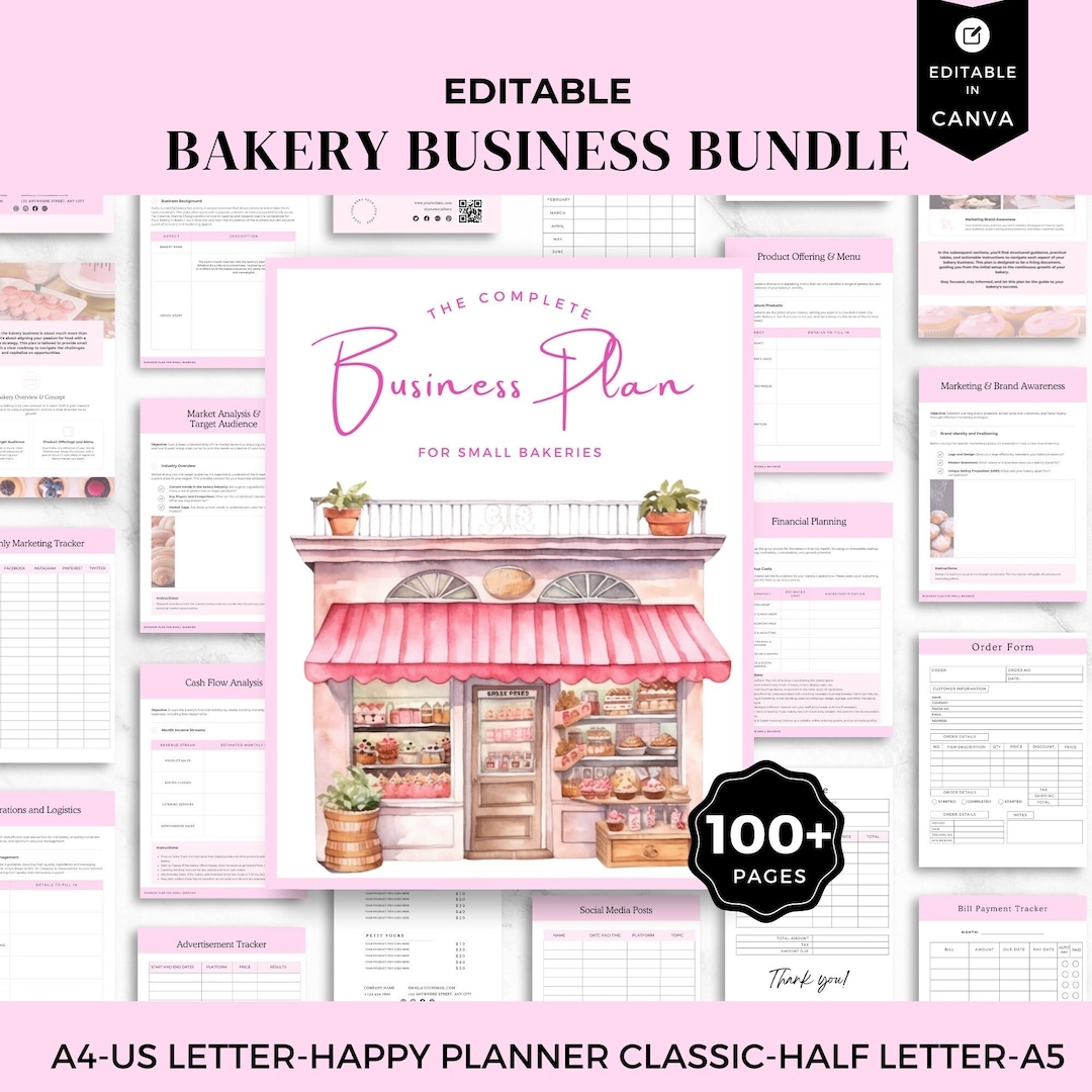 Home Bakery Business Bakery Shop Planner Startup Business Plan Template Bakery Templates Bundle Baking Business Printable Editable Etsy