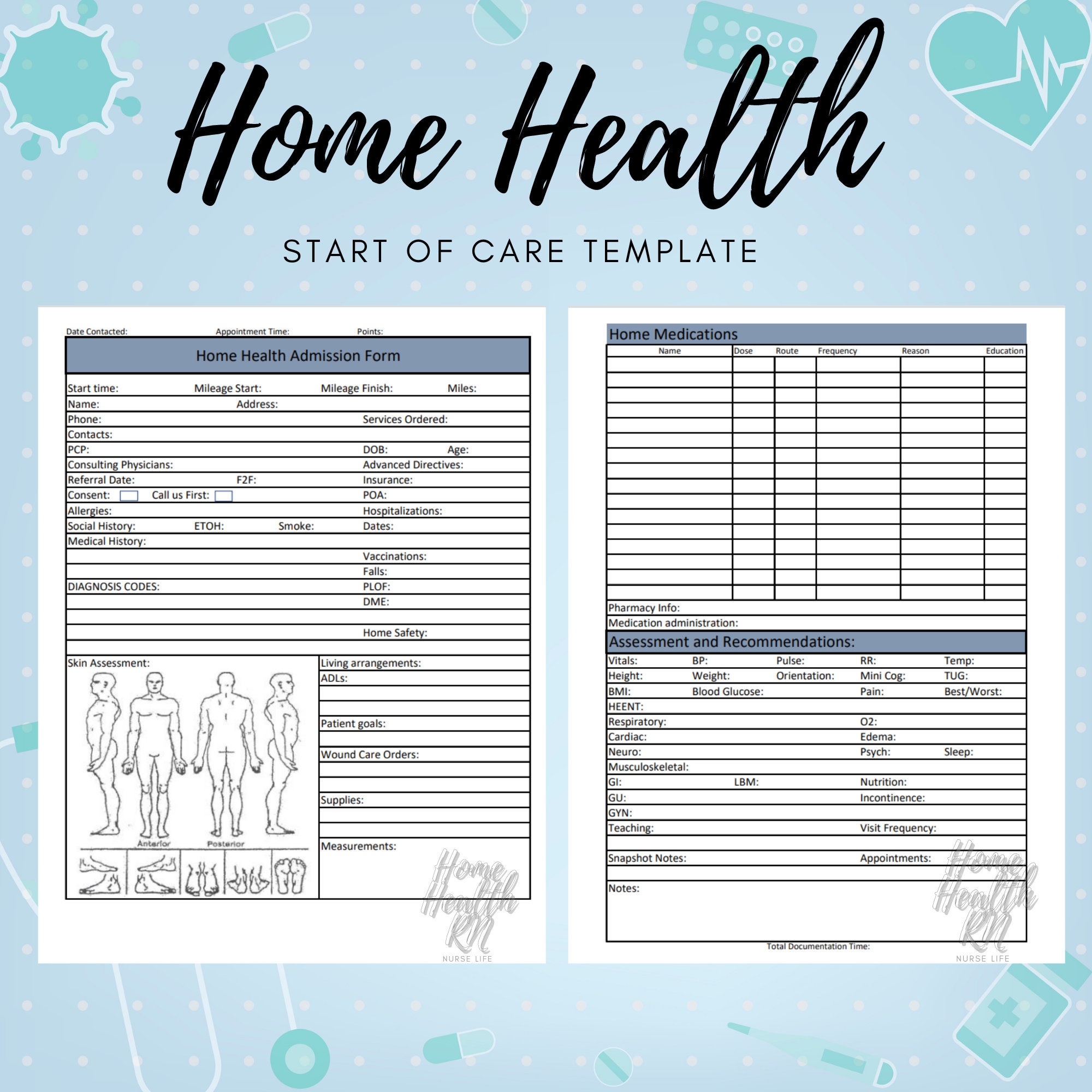 Home Health Nurse Start Of Care Template OASIS Nurse Brain SOC Nurse Report Weekly Planner Bundle Etsy