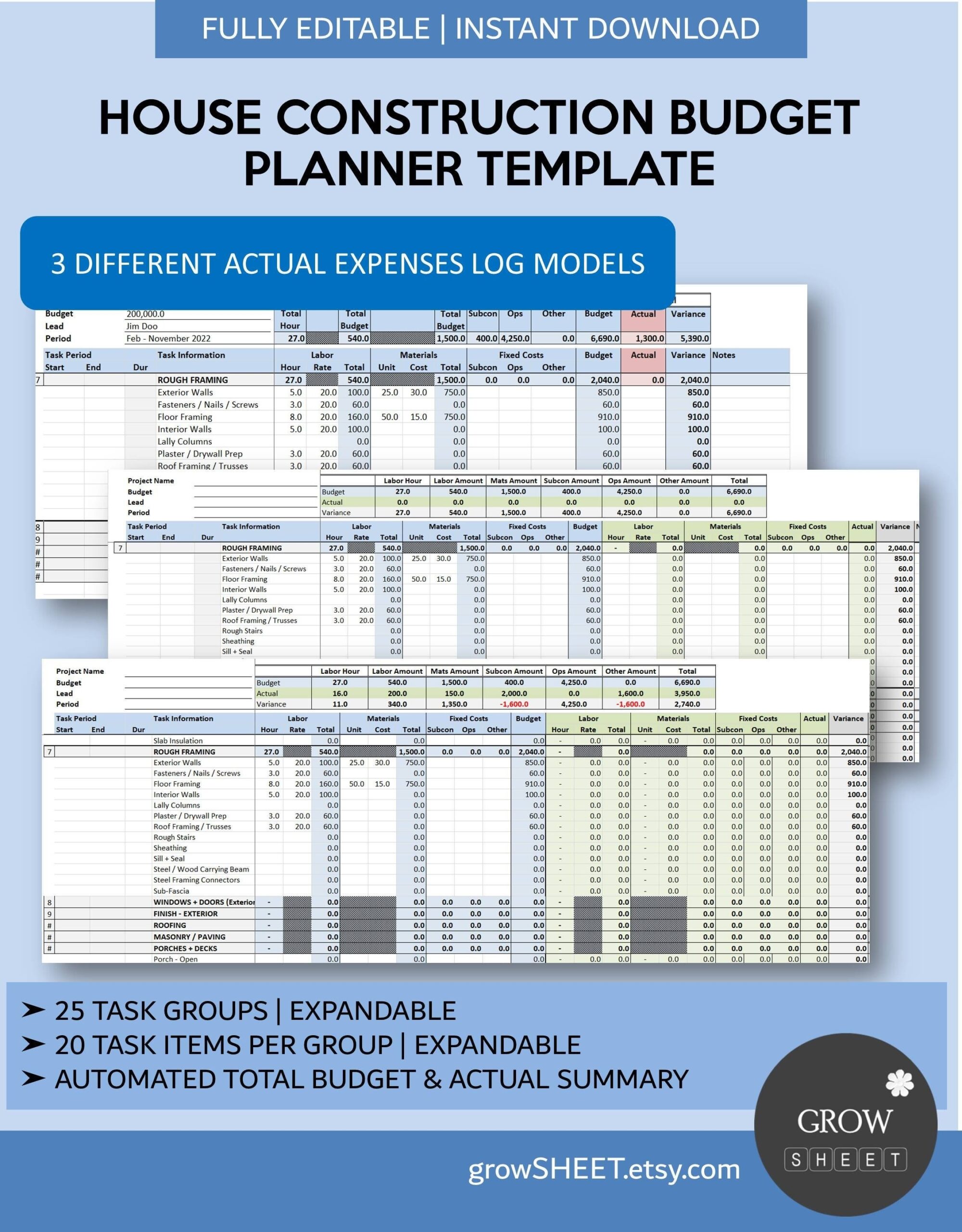 House Construction Budget Template New House Remodeling Cost Estimate Project Construction Budget Planner Project Expenses Tracker Etsy