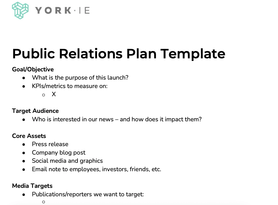 How To Create A Public Relations Plan Template York IE