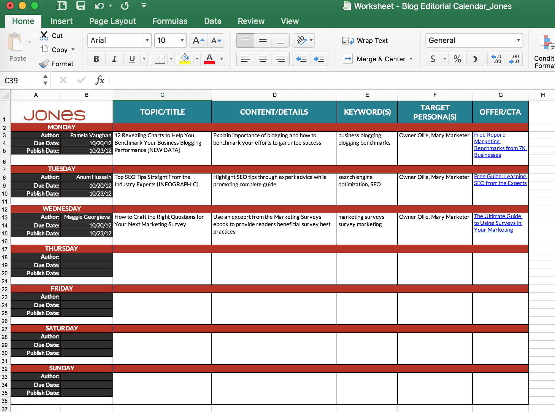 How To Plan Your Business Blog Calendar free Template 