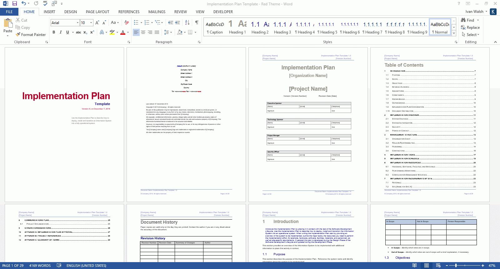 Implementation Plan Template MS Word Templates Forms 
