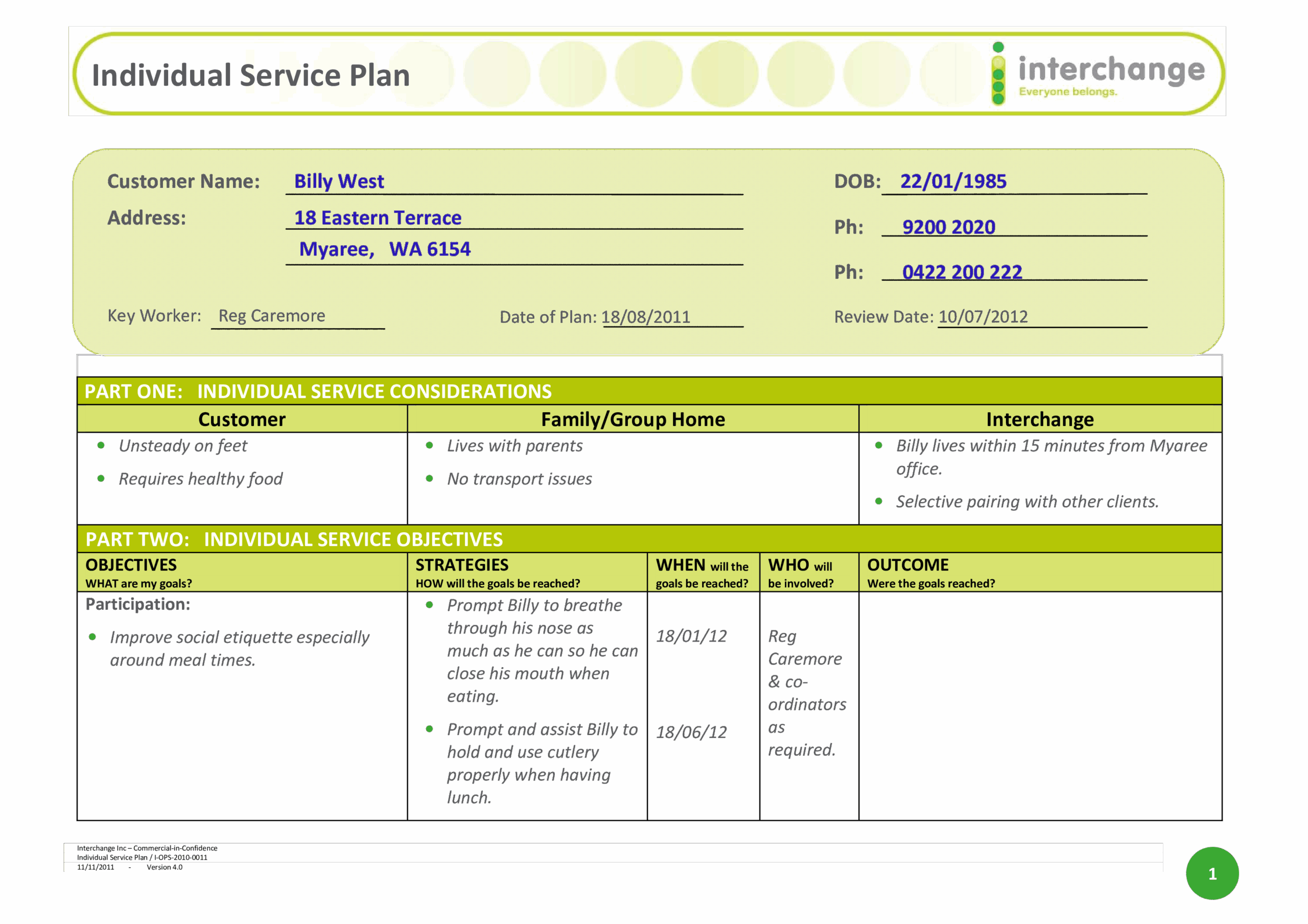 Individual Service Plan Templates At Allbusinesstemplates