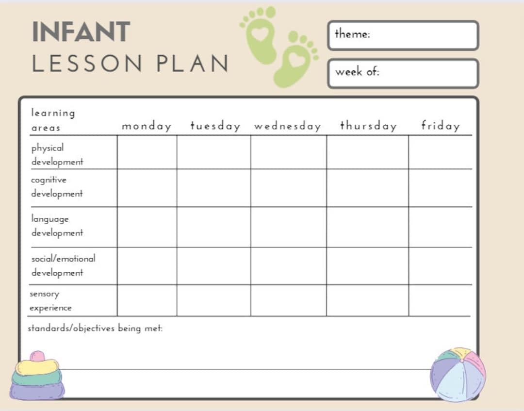 Infant Weekly Lesson Plan Color Style Etsy