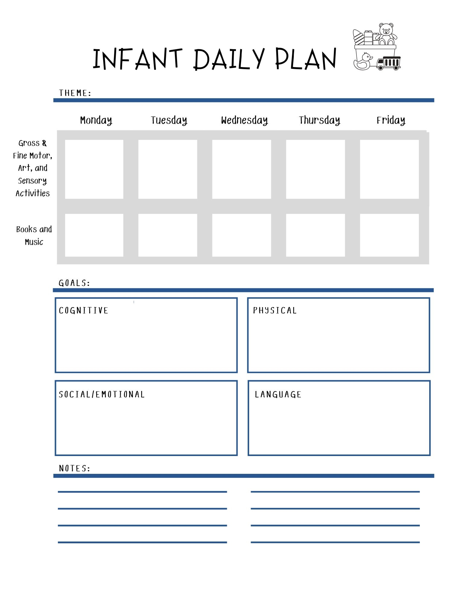 Infant Weekly Lesson Plan Daycare Nanny Development Planner Etsy