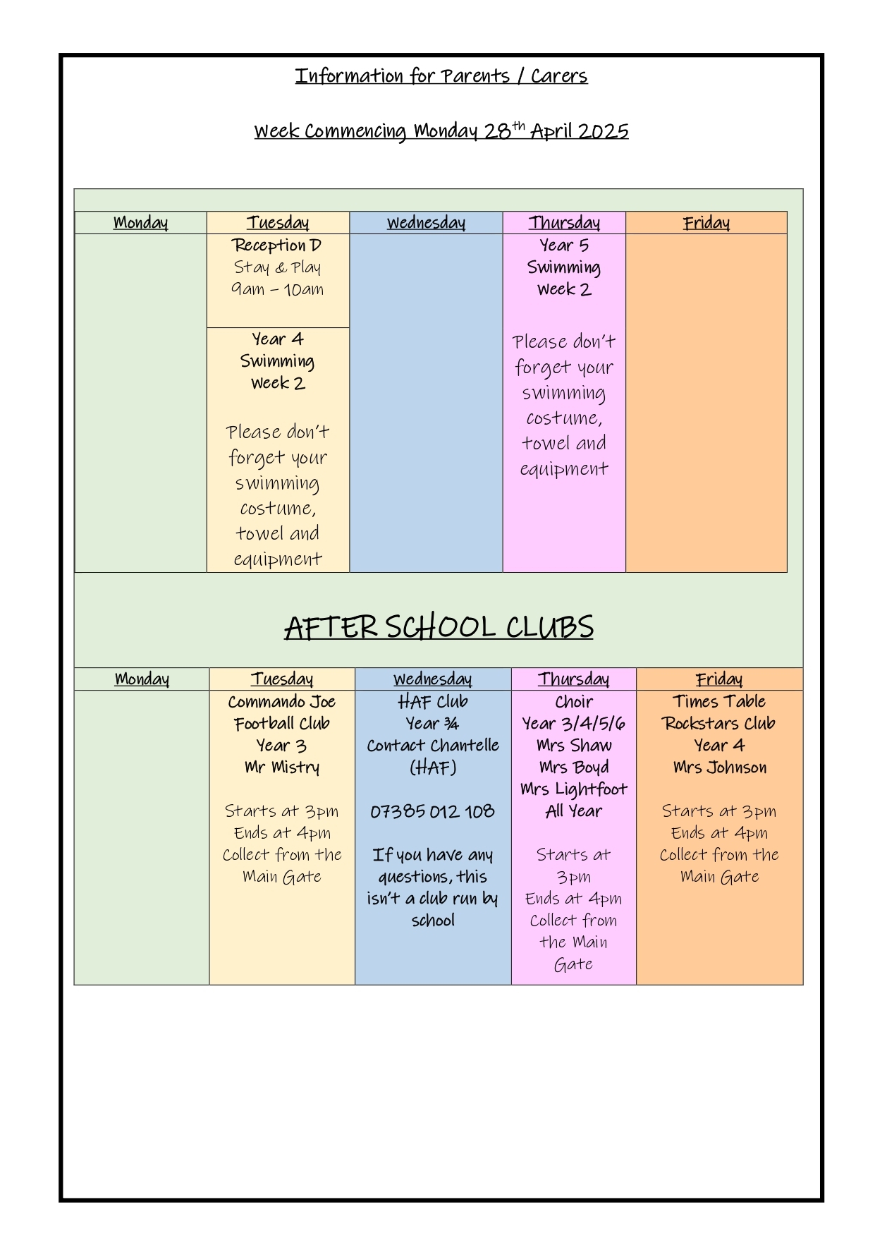 Information For Parents Carers W C 28th April St Matthews CofE Primary School