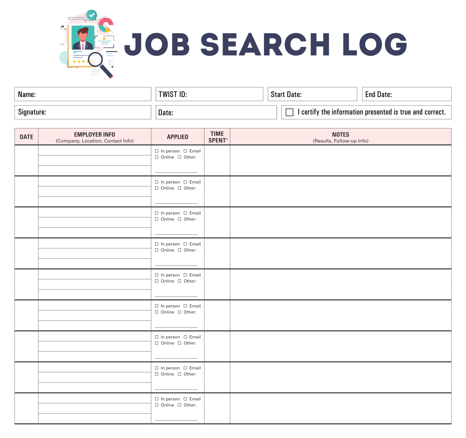 Job Search Log Template 6 Free PDF Printables Printablee