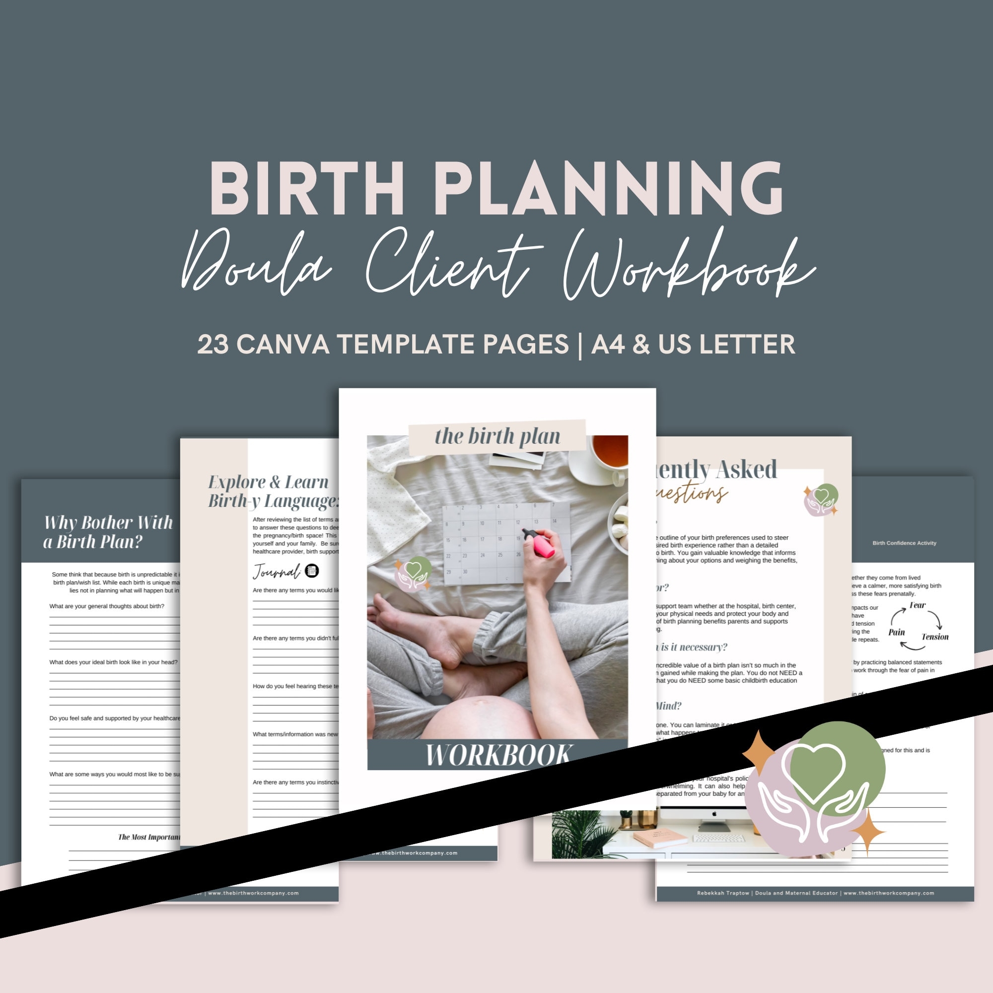 Labour U0026 Birth Planning Workbook Customizable Birth Preferences Guide Doula Client PDF Canva Editable Template Etsy