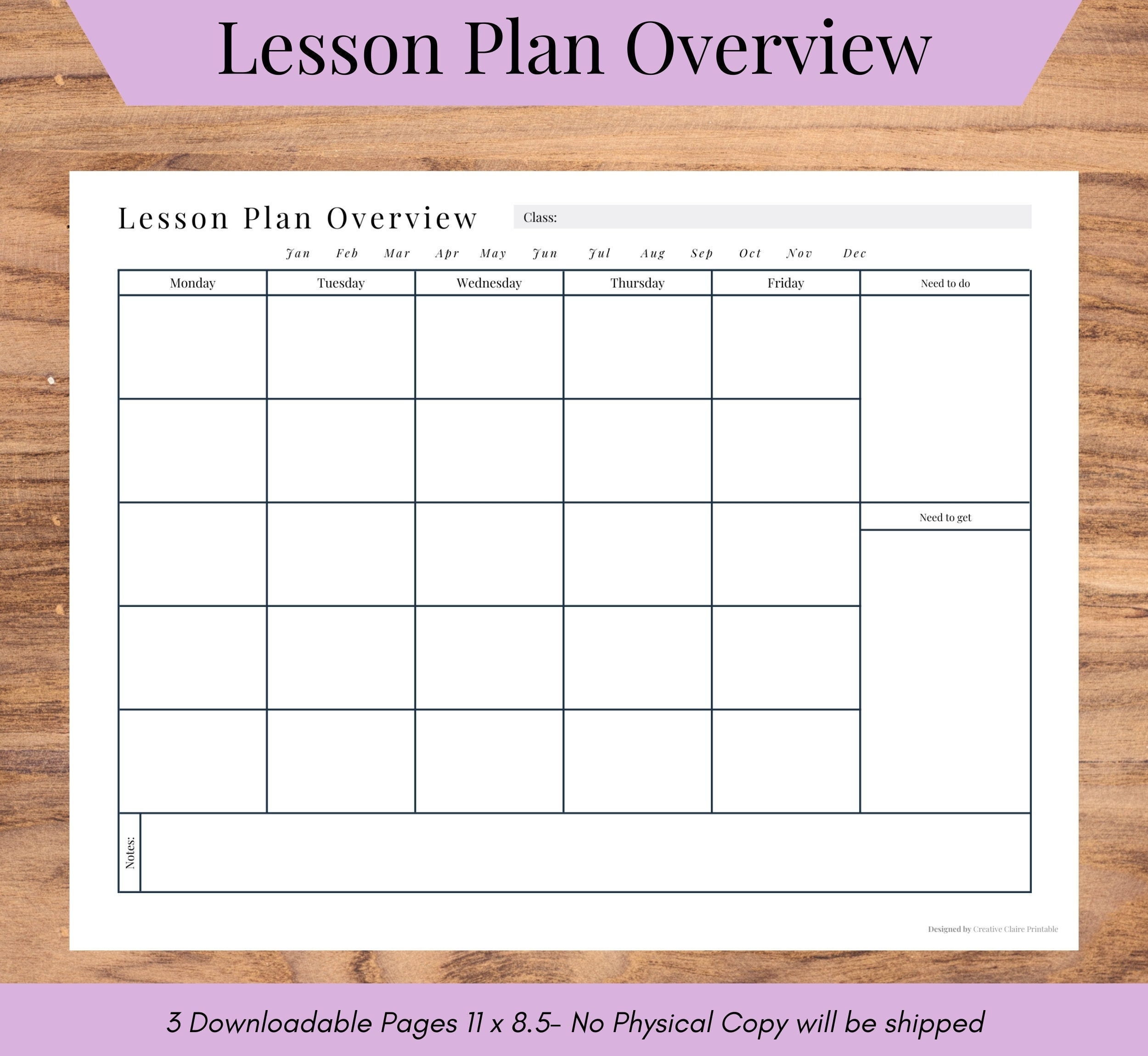 Lesson Plan Overview Visual Monthly Planner Lesson Planner Template Printable Lesson Plan Book Printable Lesson Plan Digital Lesson Etsy