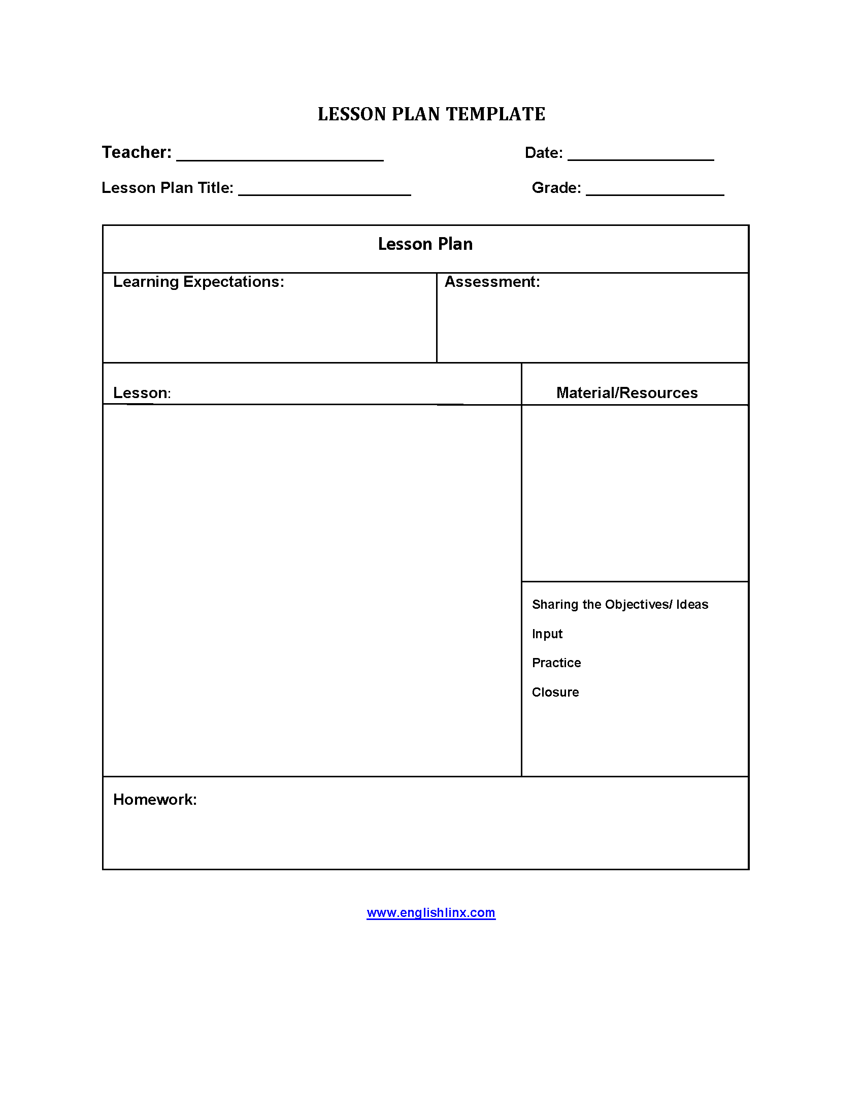 Lesson Plan Template Five Step Lesson Plan Template