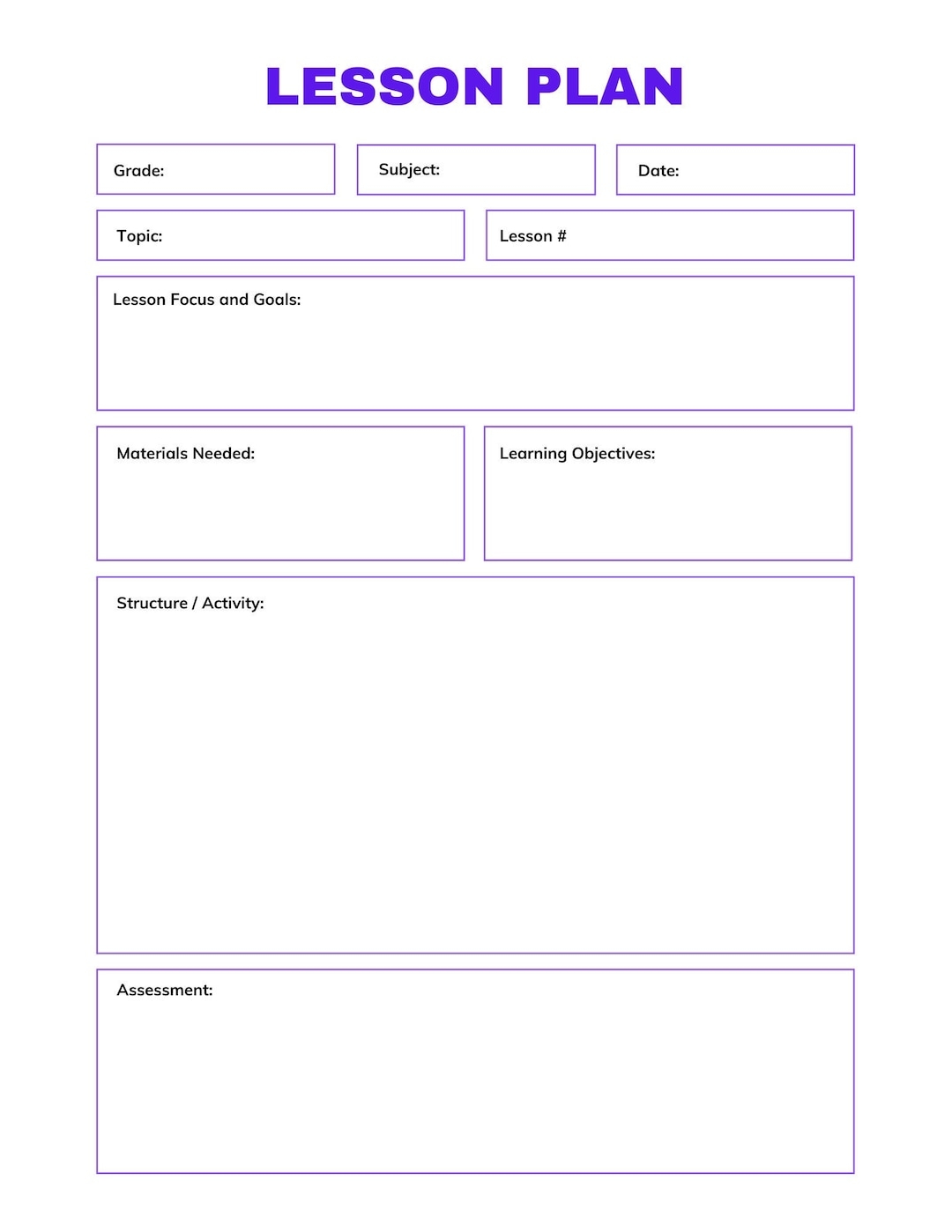 Lesson Plan Template Free Printable
