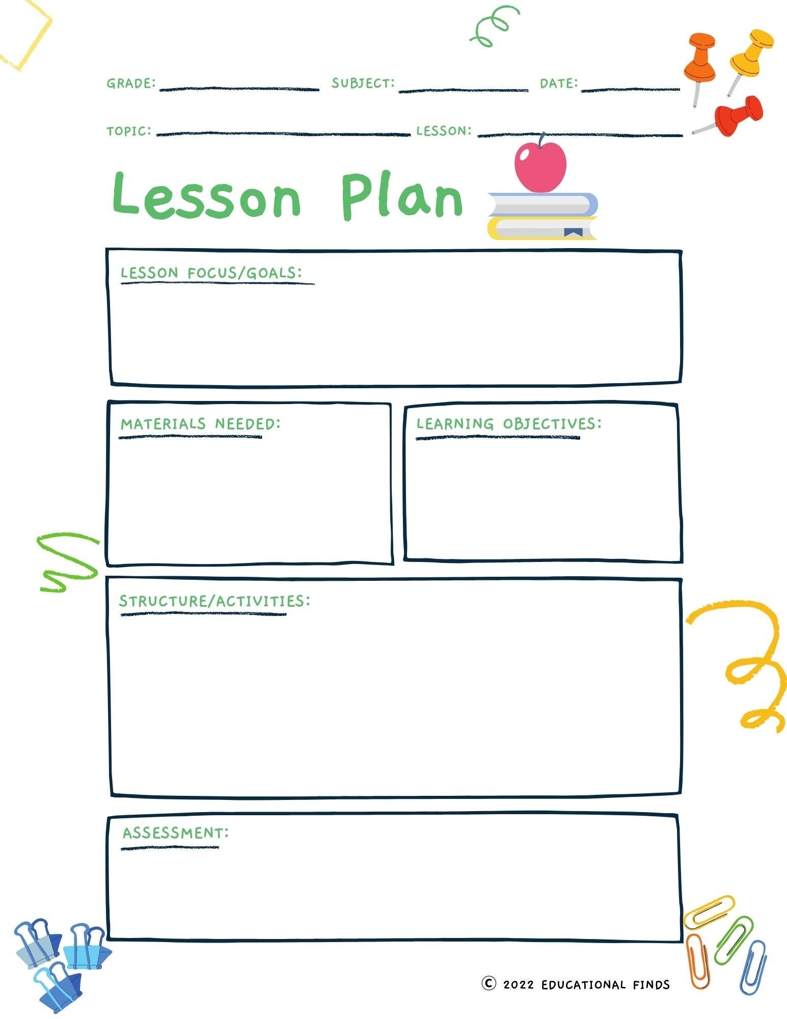 Lesson Plan Template For Educators Digital Printable Etsy UK