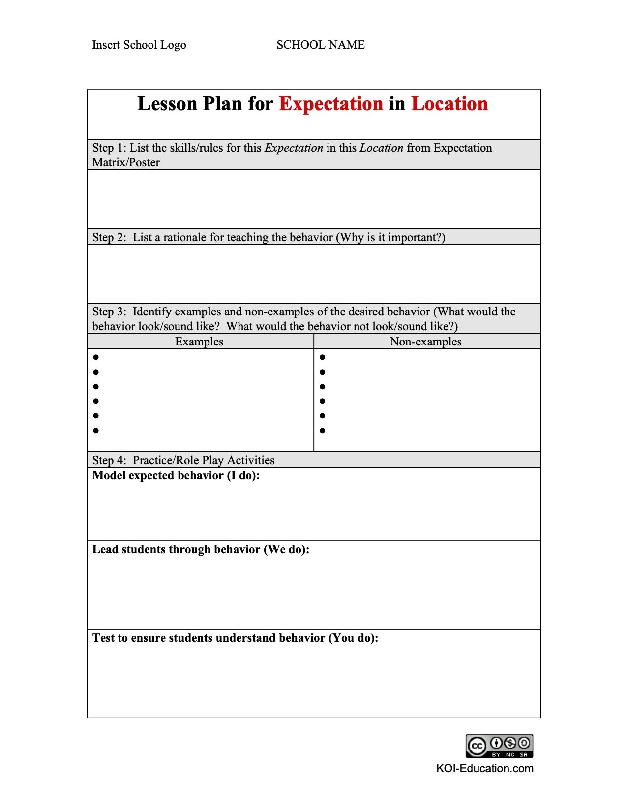 Lesson Plan Template For PBIS MTSS KOI Education