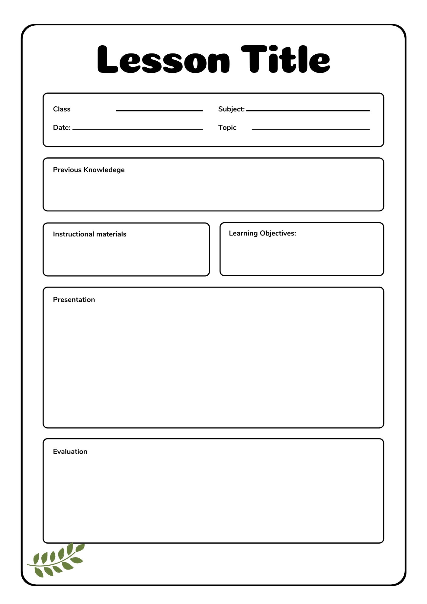Printable Blank Daily Lesson Plan Template