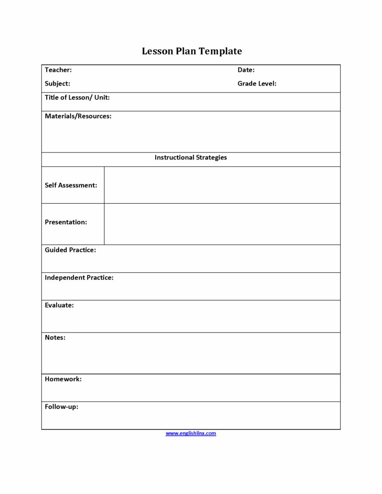 Lesson Plan Template Self Assessment Lesson Plan Template