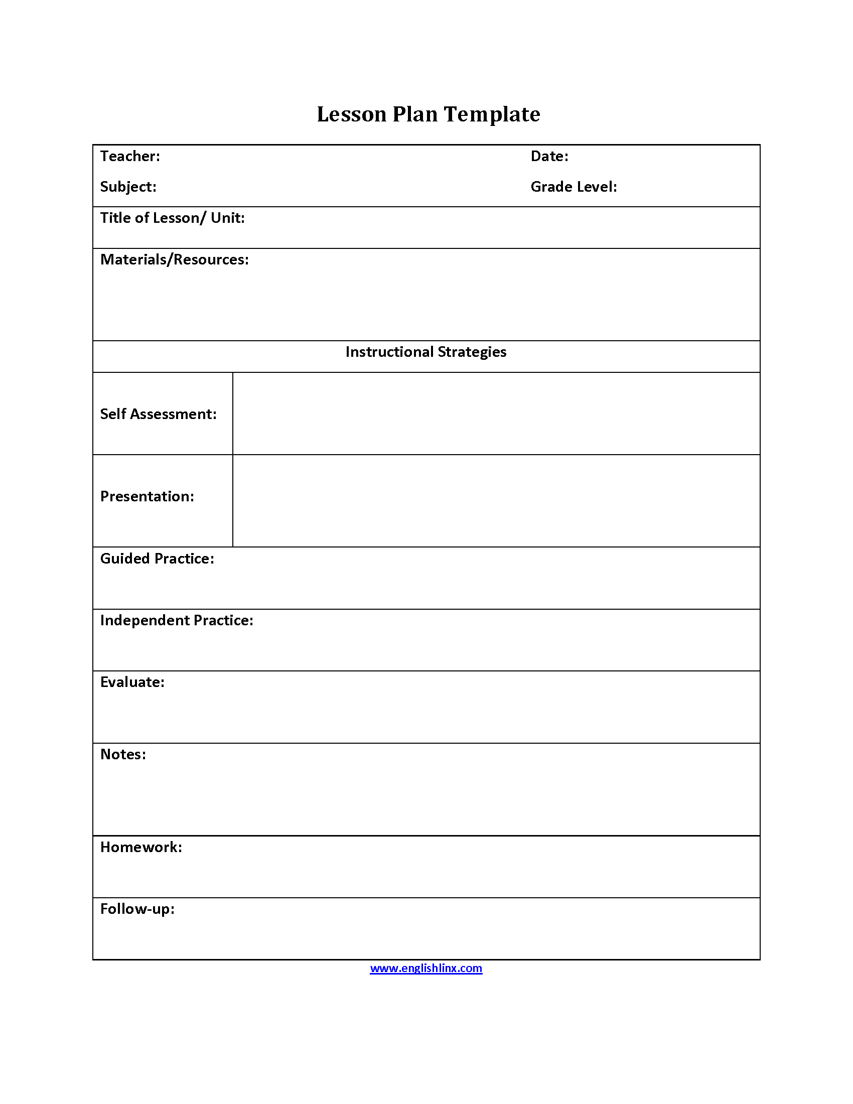 Lesson Plan Template Self Assessment Lesson Plan Template