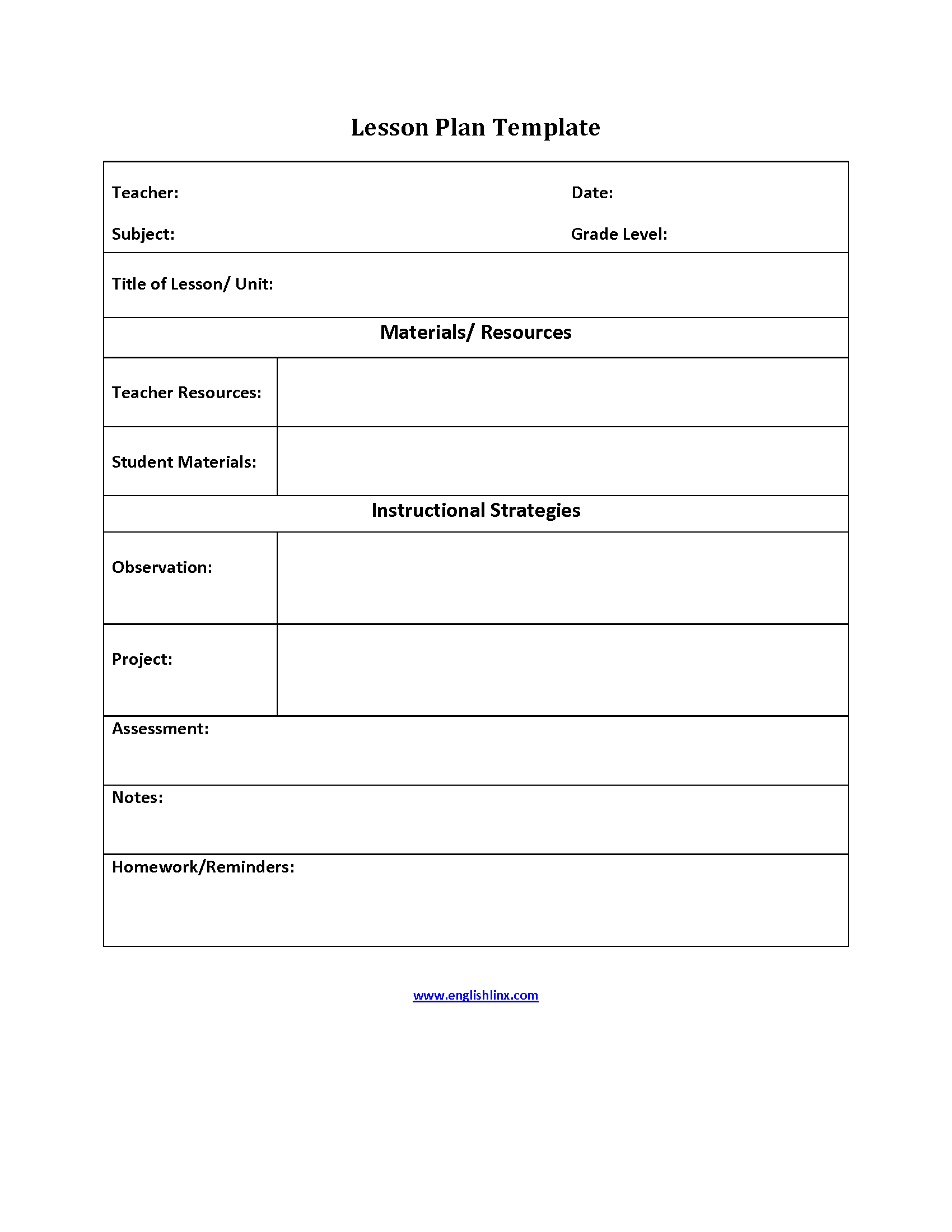 Simple Unit Plan Template