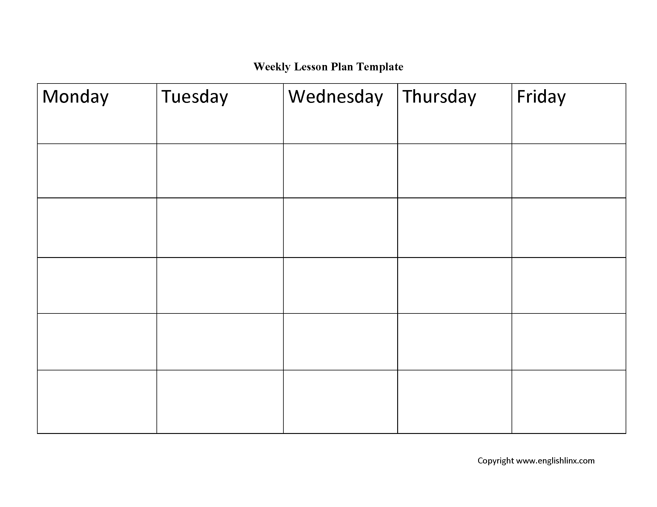 Free Printable Weekly Lesson Plan Templates