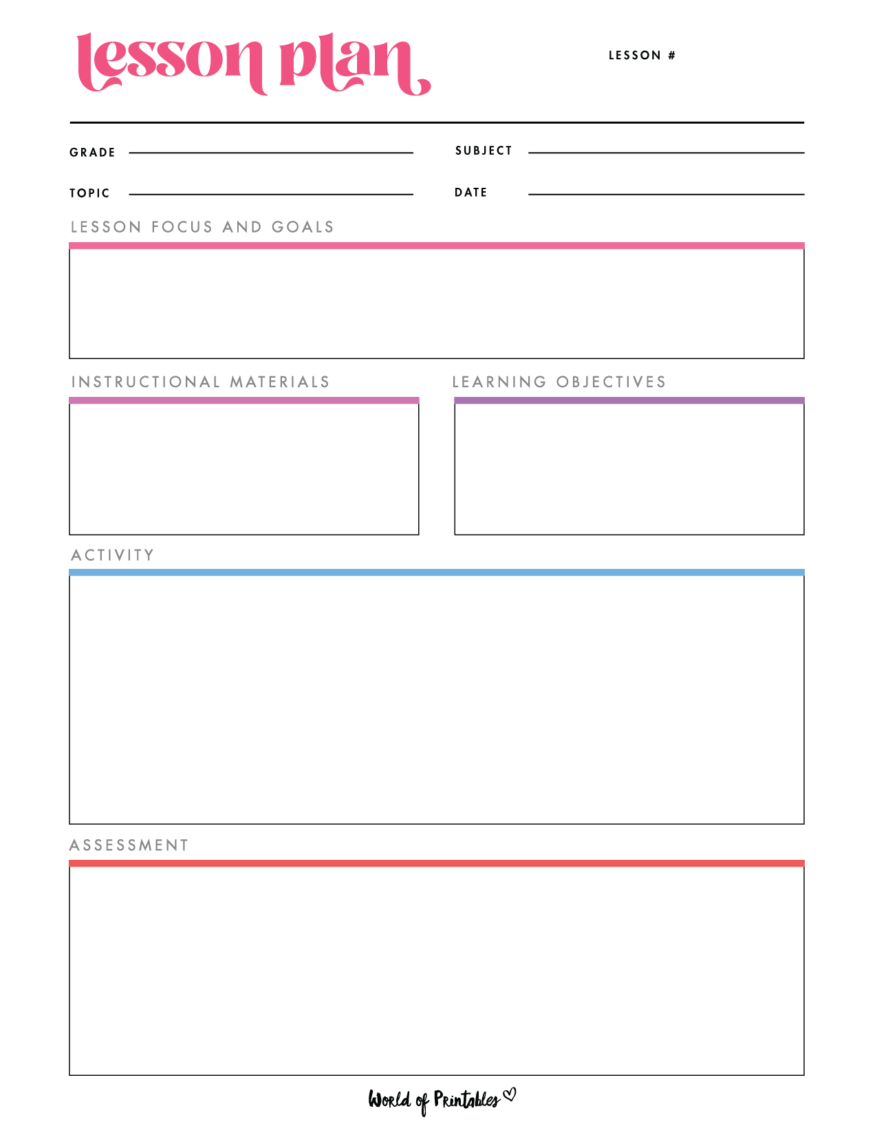 Printable Blank Lesson Plan Template