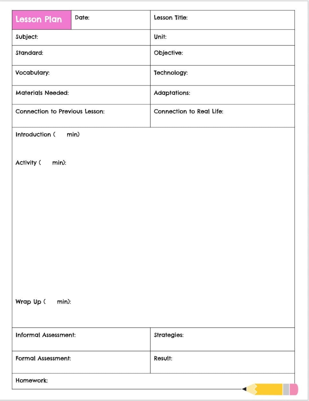 Lesson Plan U0026 Reflection Template Etsy