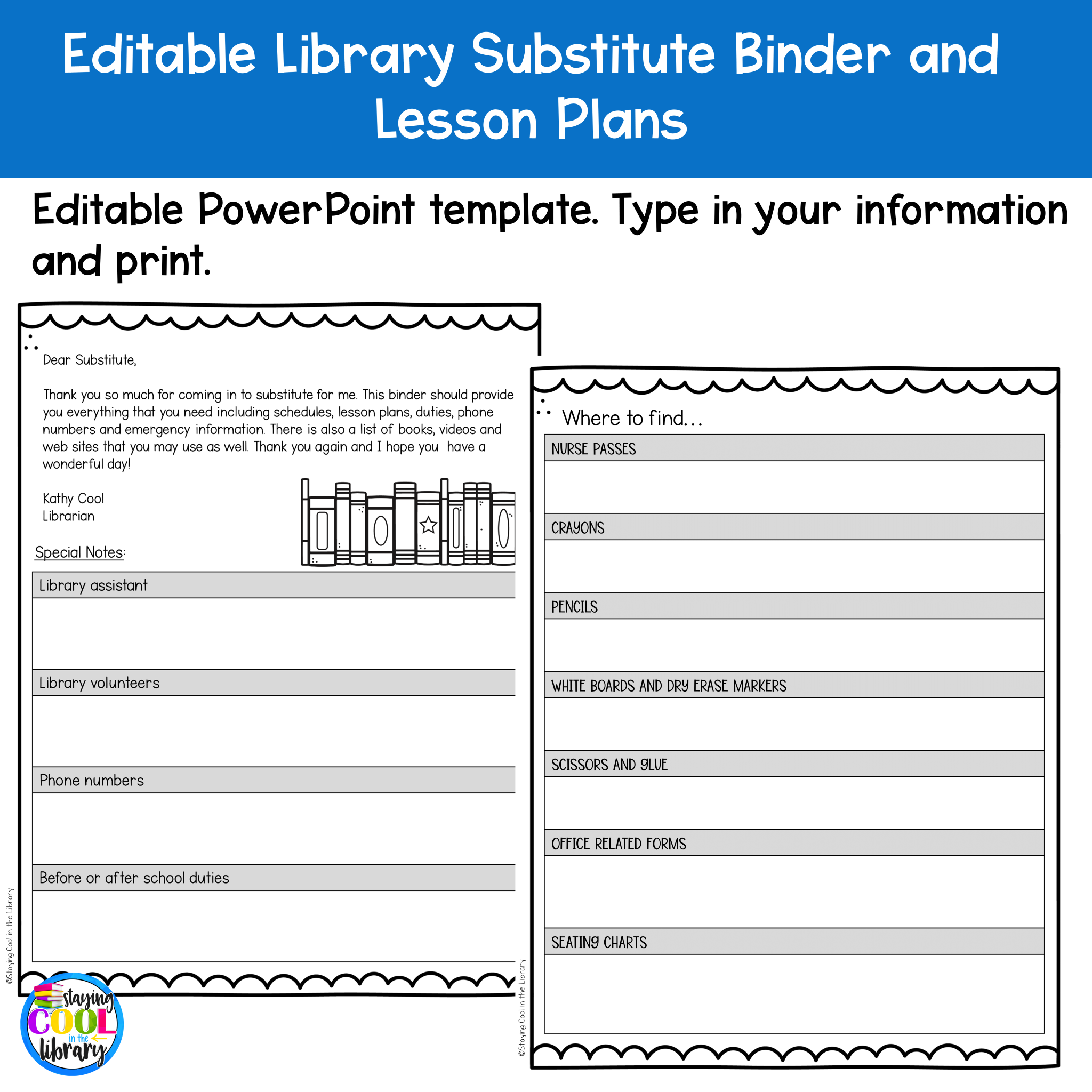 Library Substitute Binder U0026 Lesson Plans