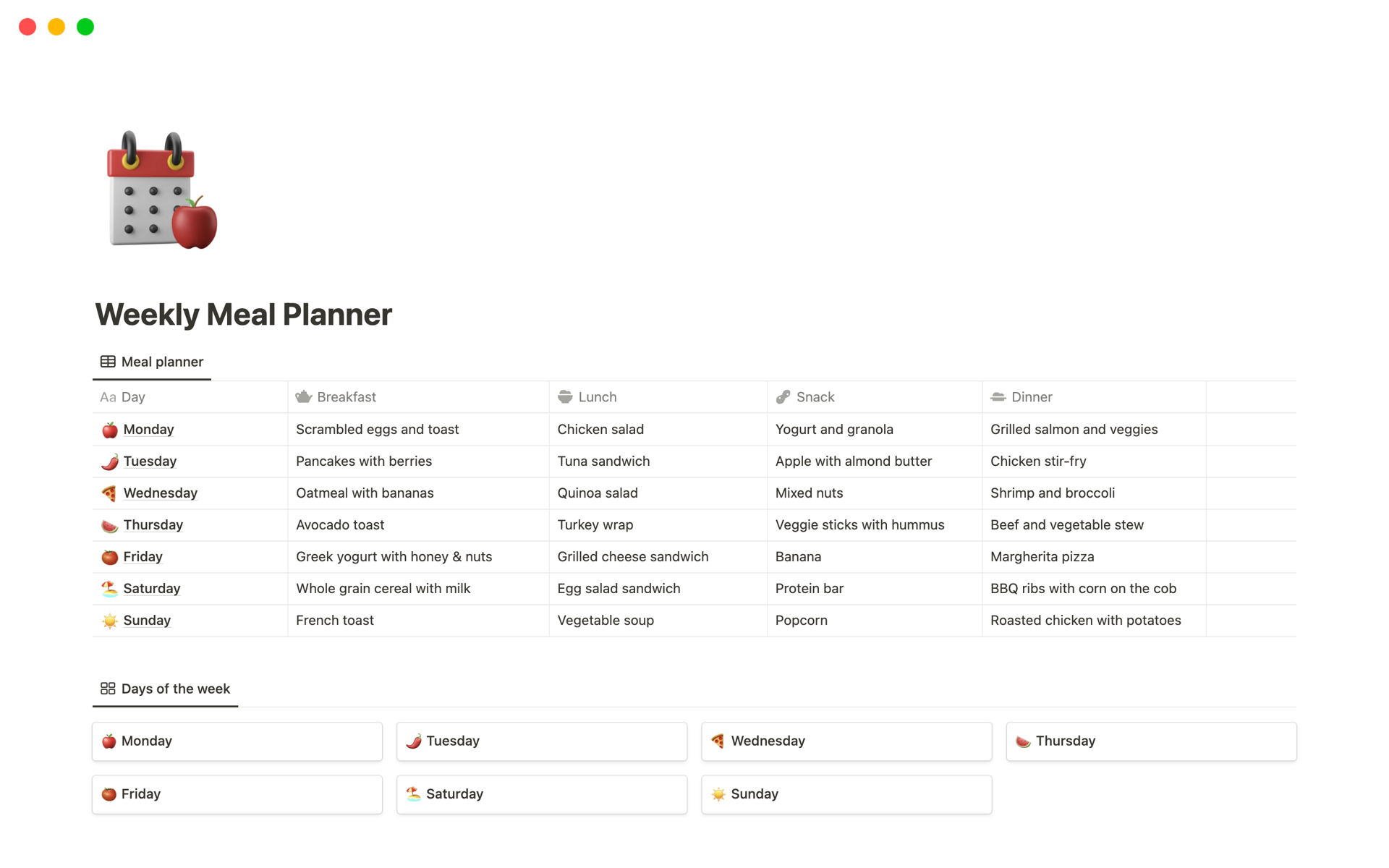 Notion Meal Planning Template