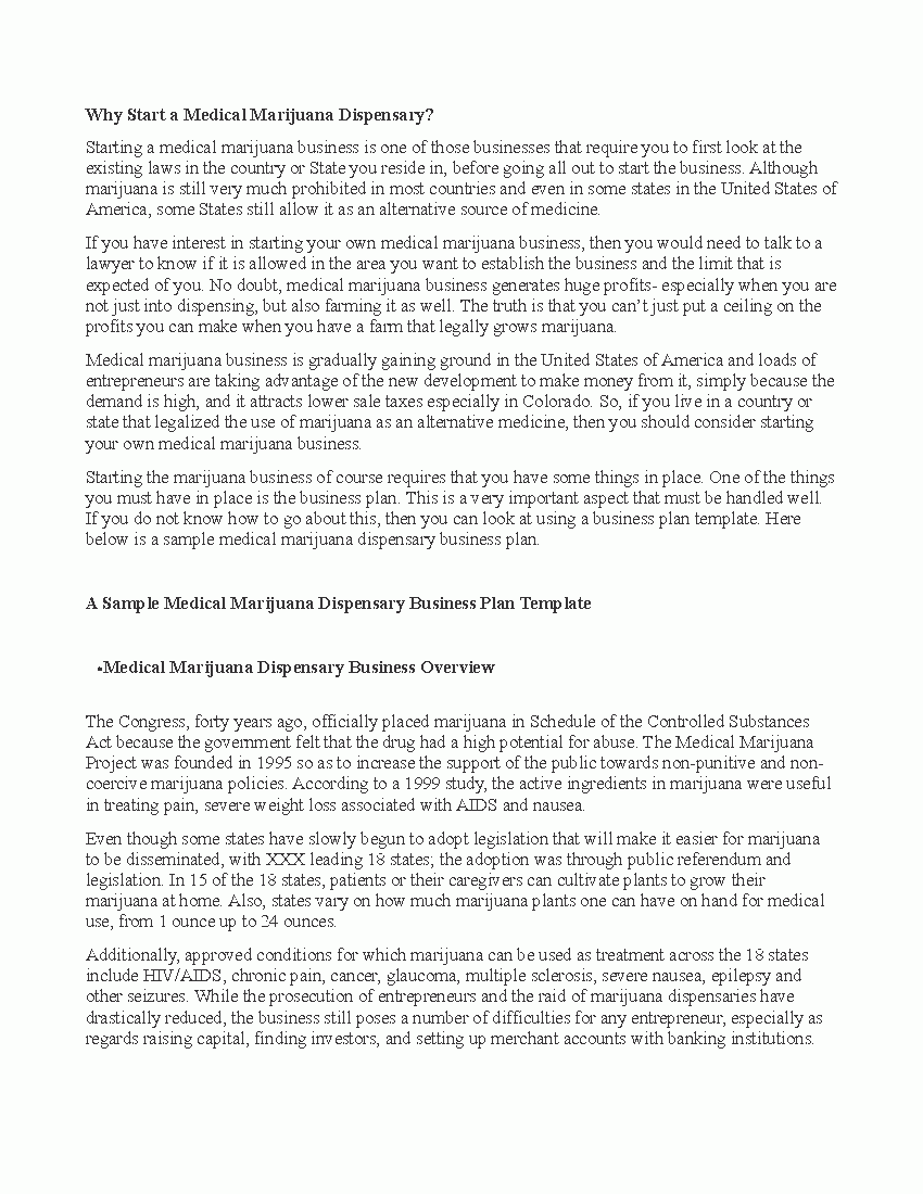 Medical Marijuana Dispensary Business Plan Word Template