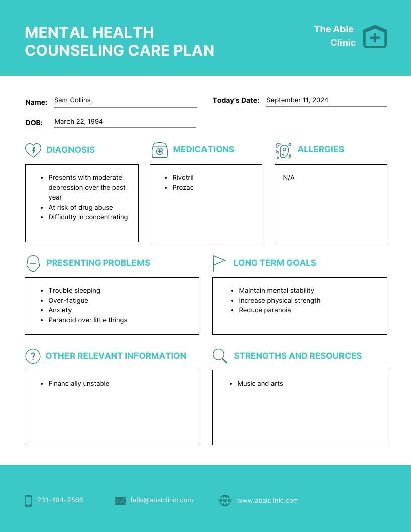 Behavioral Health Treatment Plan Template