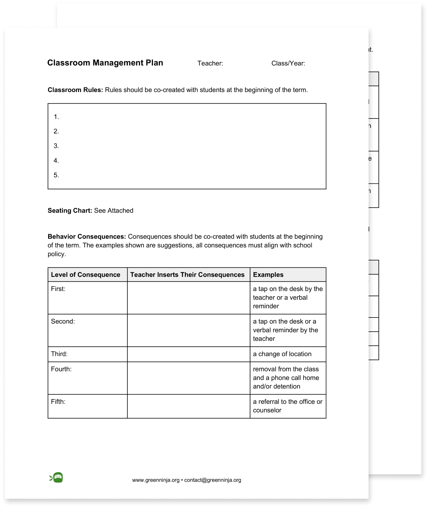 Middle School Classroom Management Plan Green Ninja