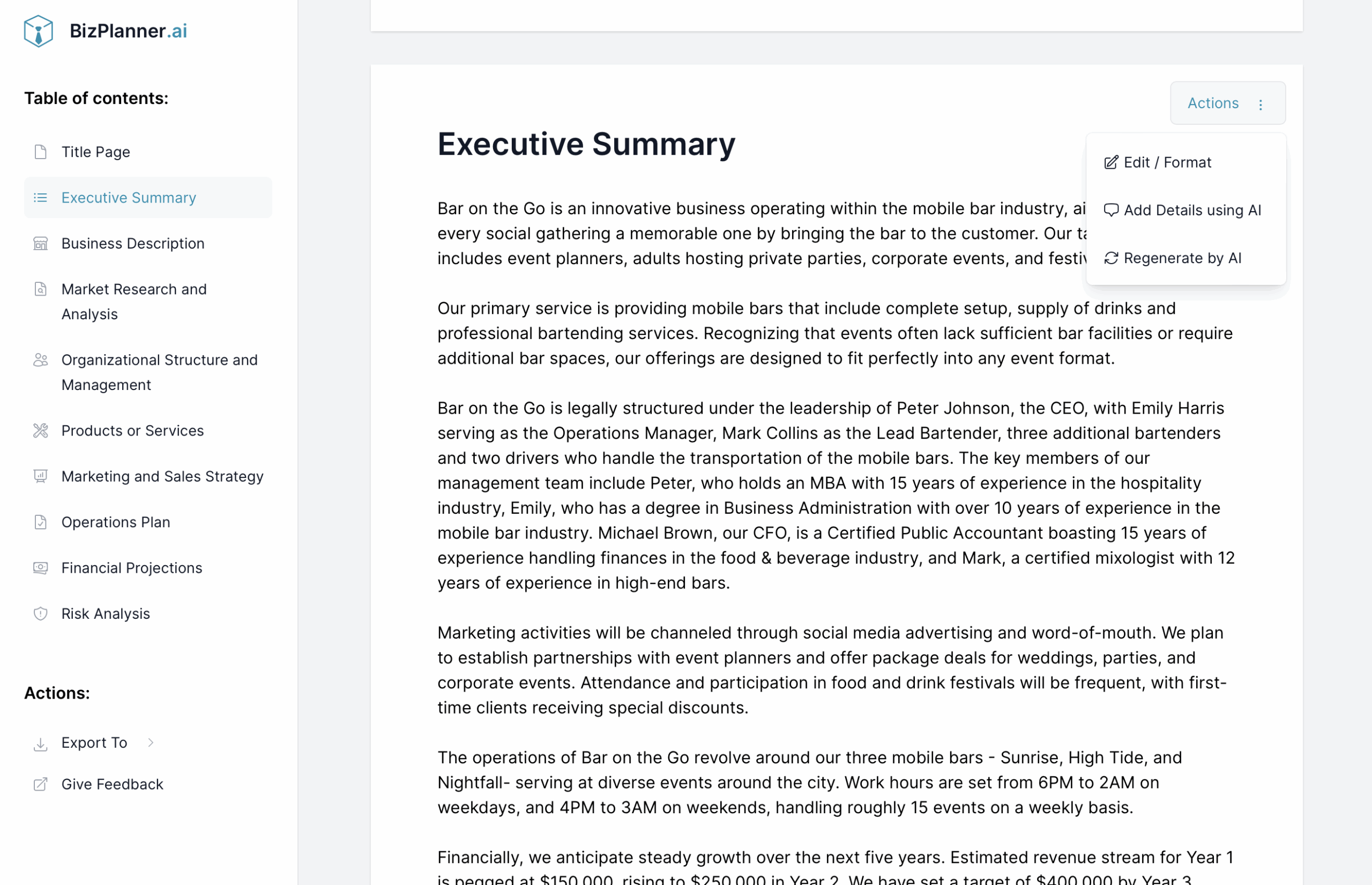 Mobile Bar Business Plan Template PDF