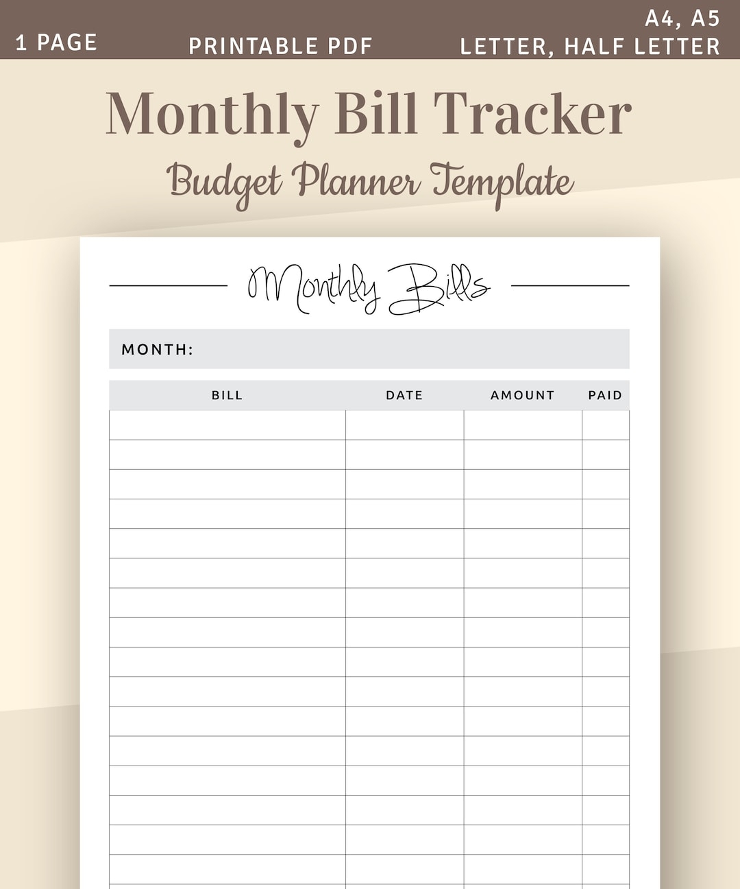 Monthly Bill Tracker Bill Planner Bill Payment Tracker Printable Monthly Budget Planner A4 A5 Letter Half Letter PDF Template Etsy