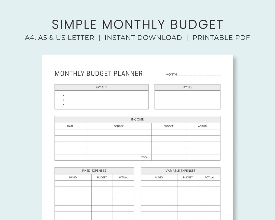 Simple Monthly Budget Planner Template