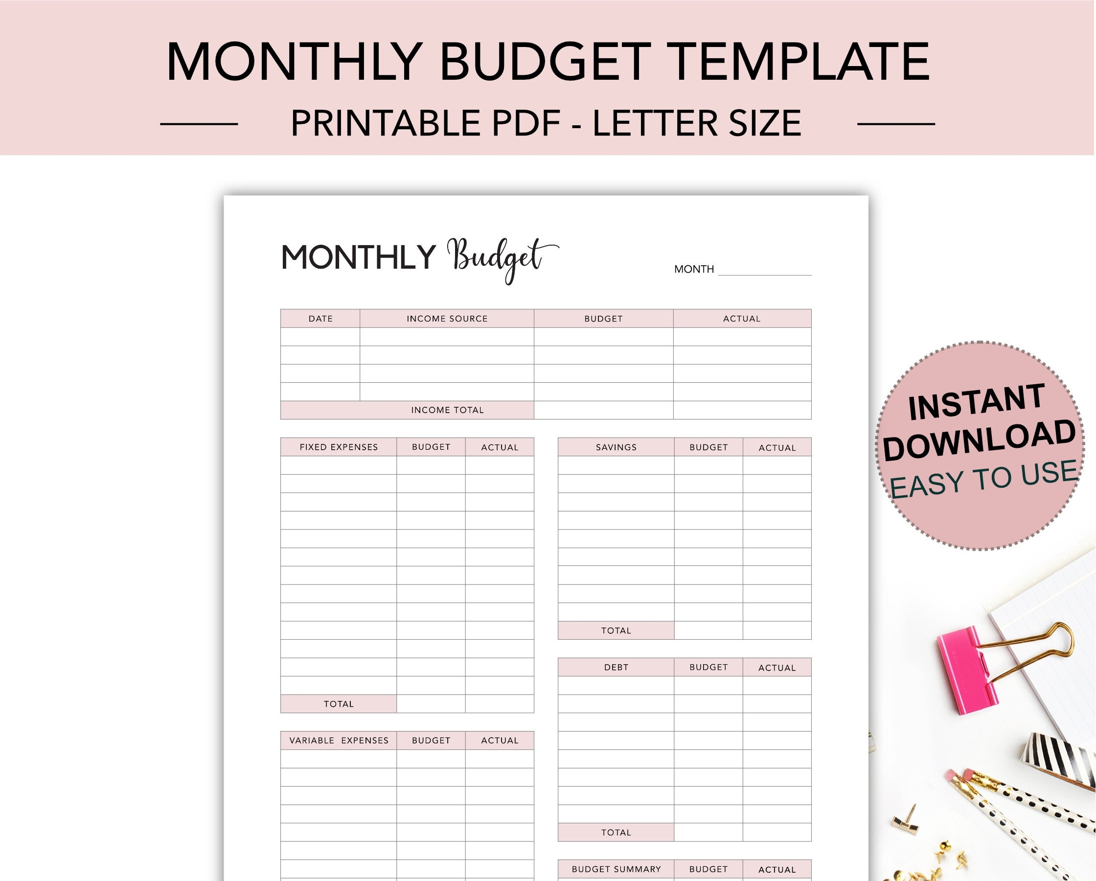Monthly Budget Planner Templates