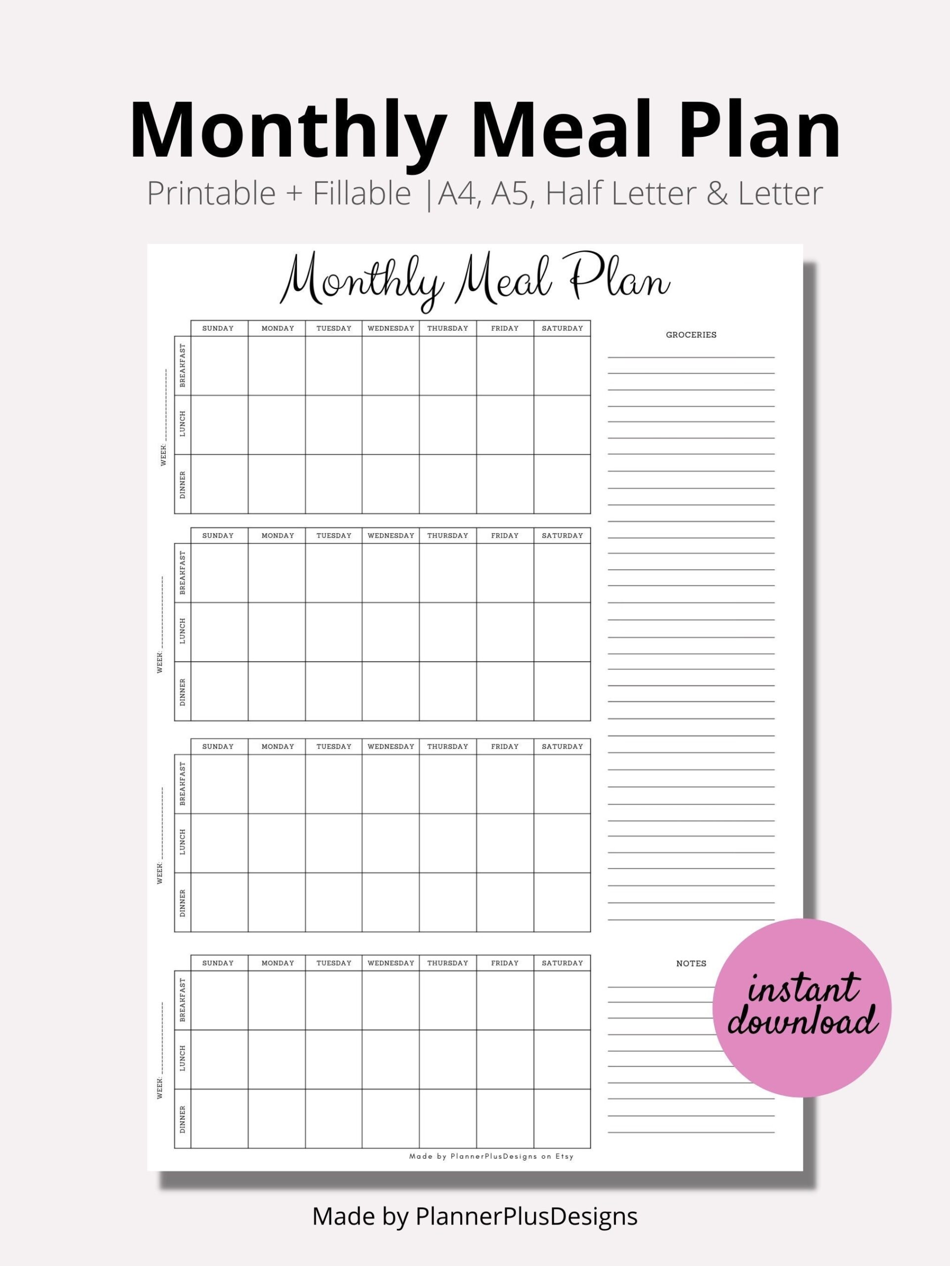 Free Printable Monthly Meal Planner Template