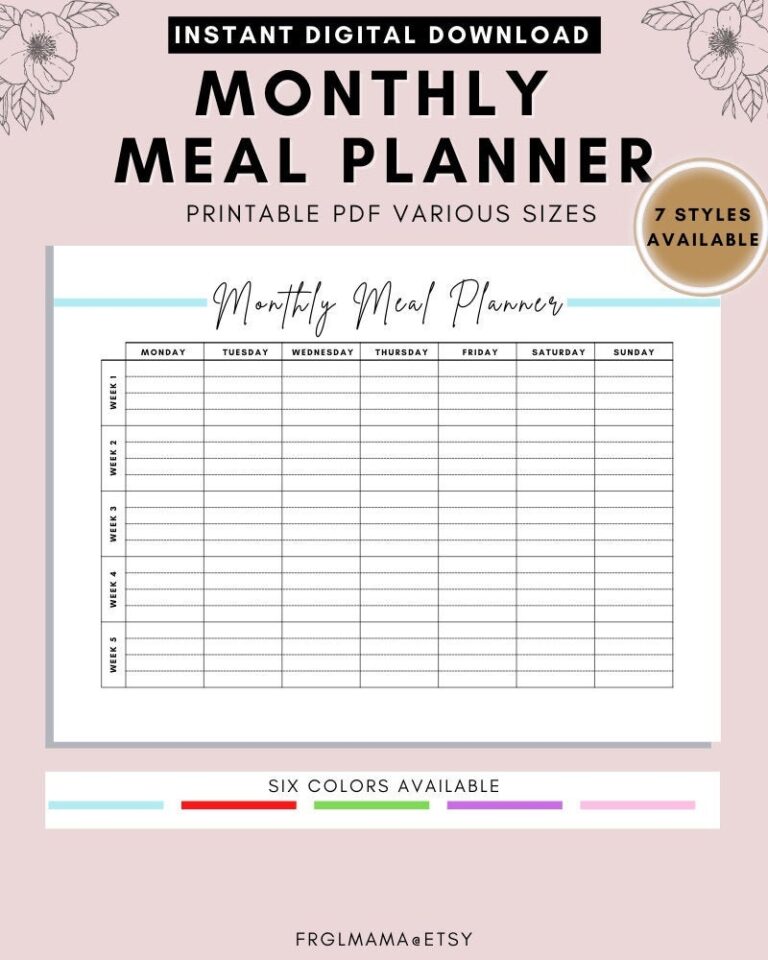 Monthly Meal Planner Meal Planner Printable Monthly Menu Planner