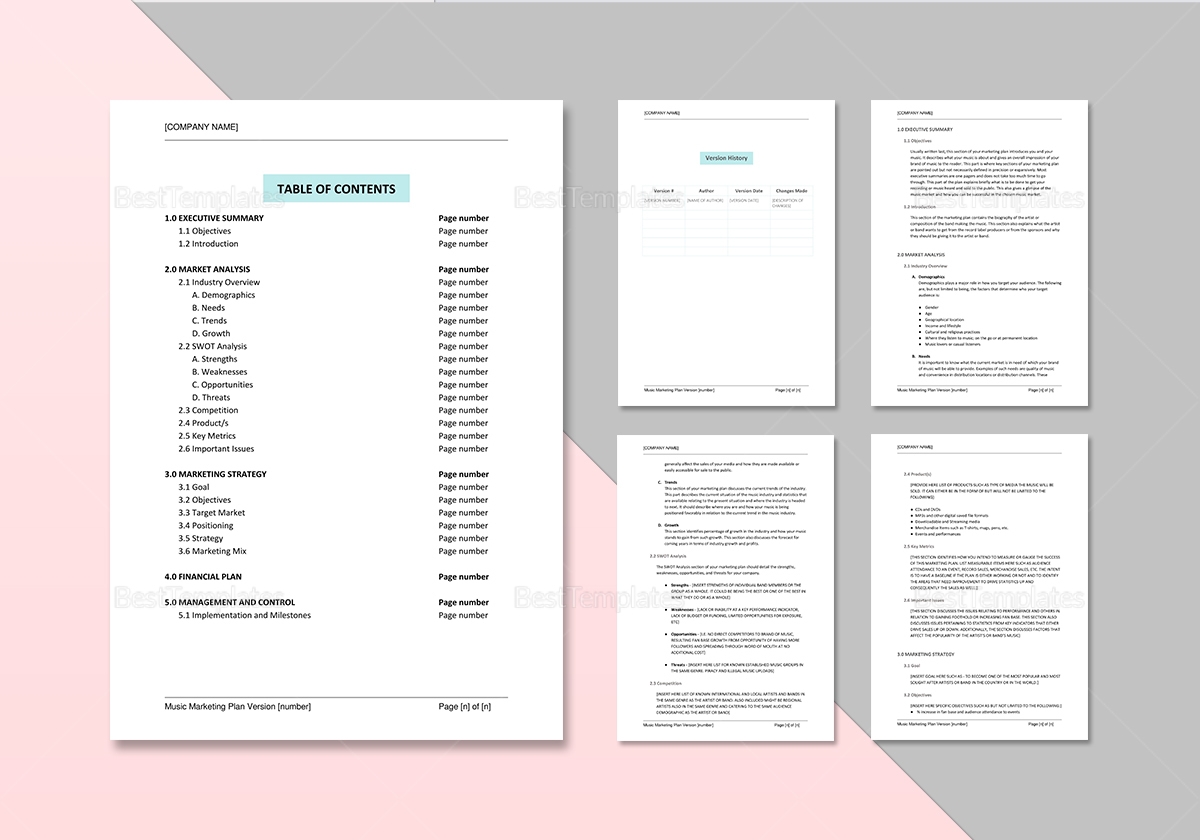 Music Marketing Plan Template In Word Google Docs Apple Pages