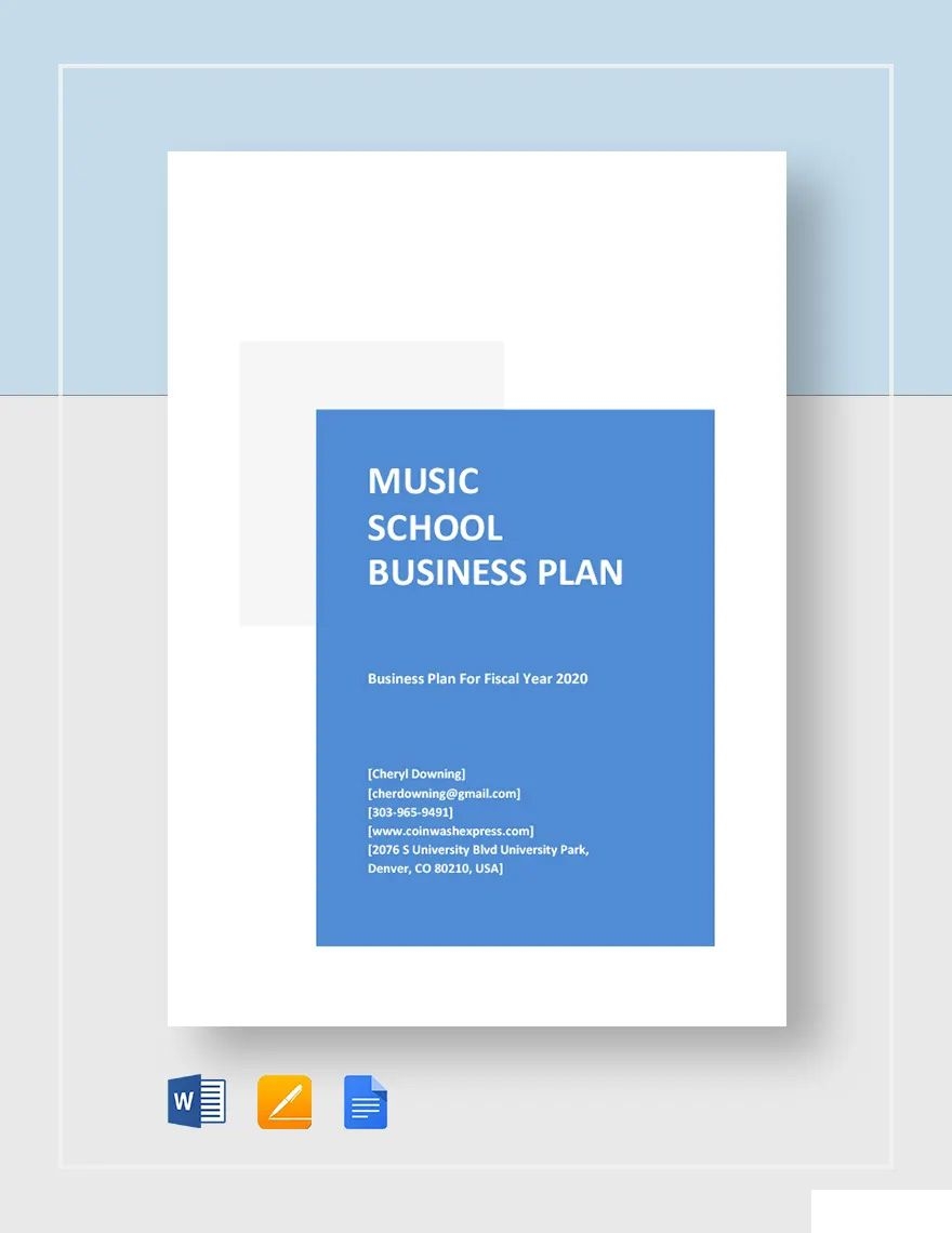 Music School Business Plan Template In Pages Word Google Docs 