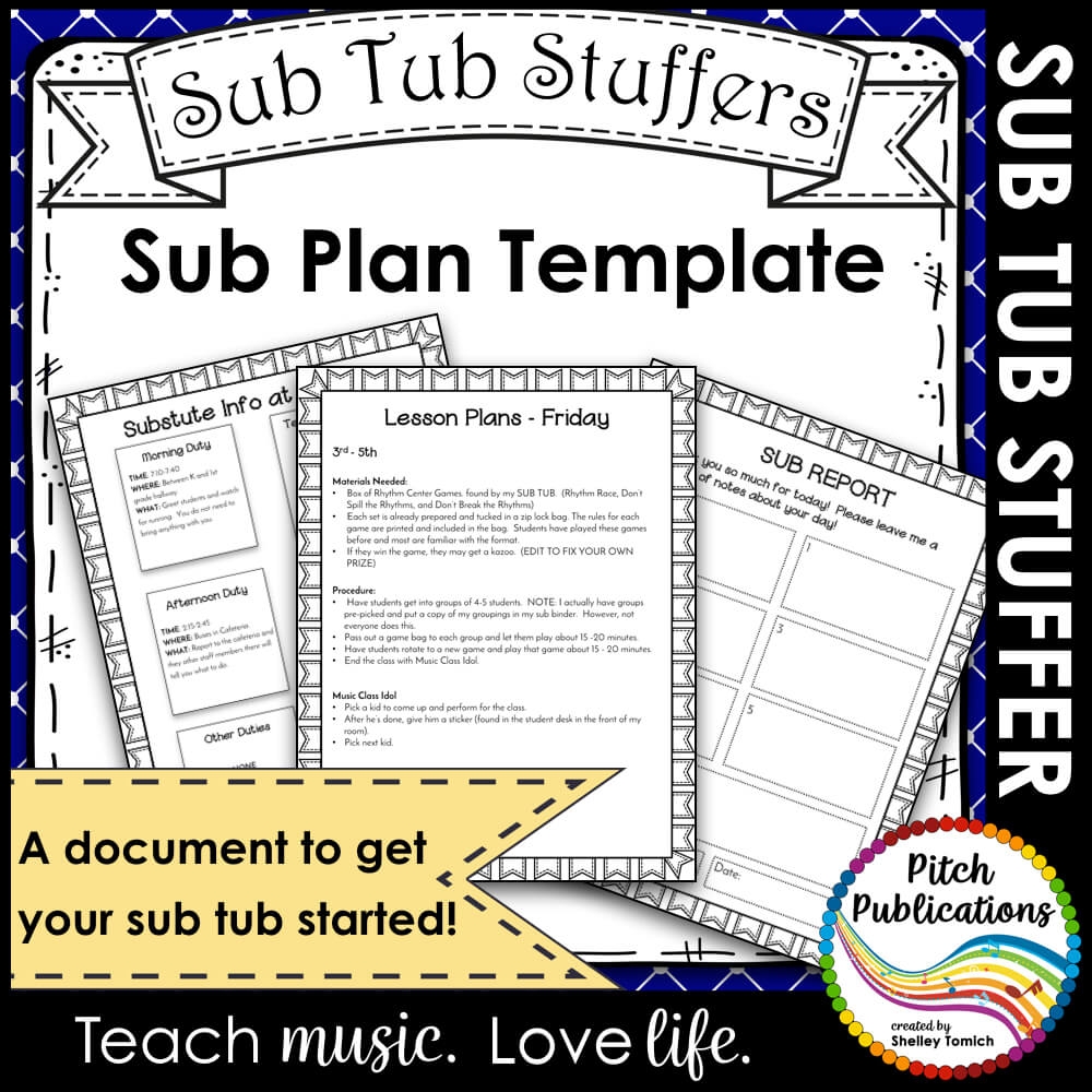 Music Sub Tub Stuffers Music Sub Plan Template Substitute Plans