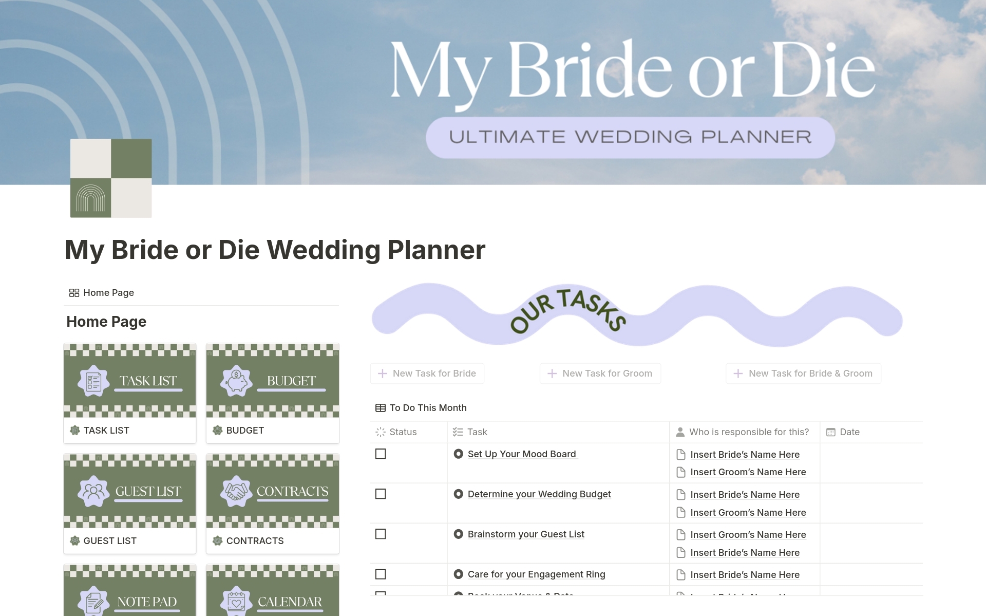 My Bride Or Die Wedding Planner Template Notion Marketplace