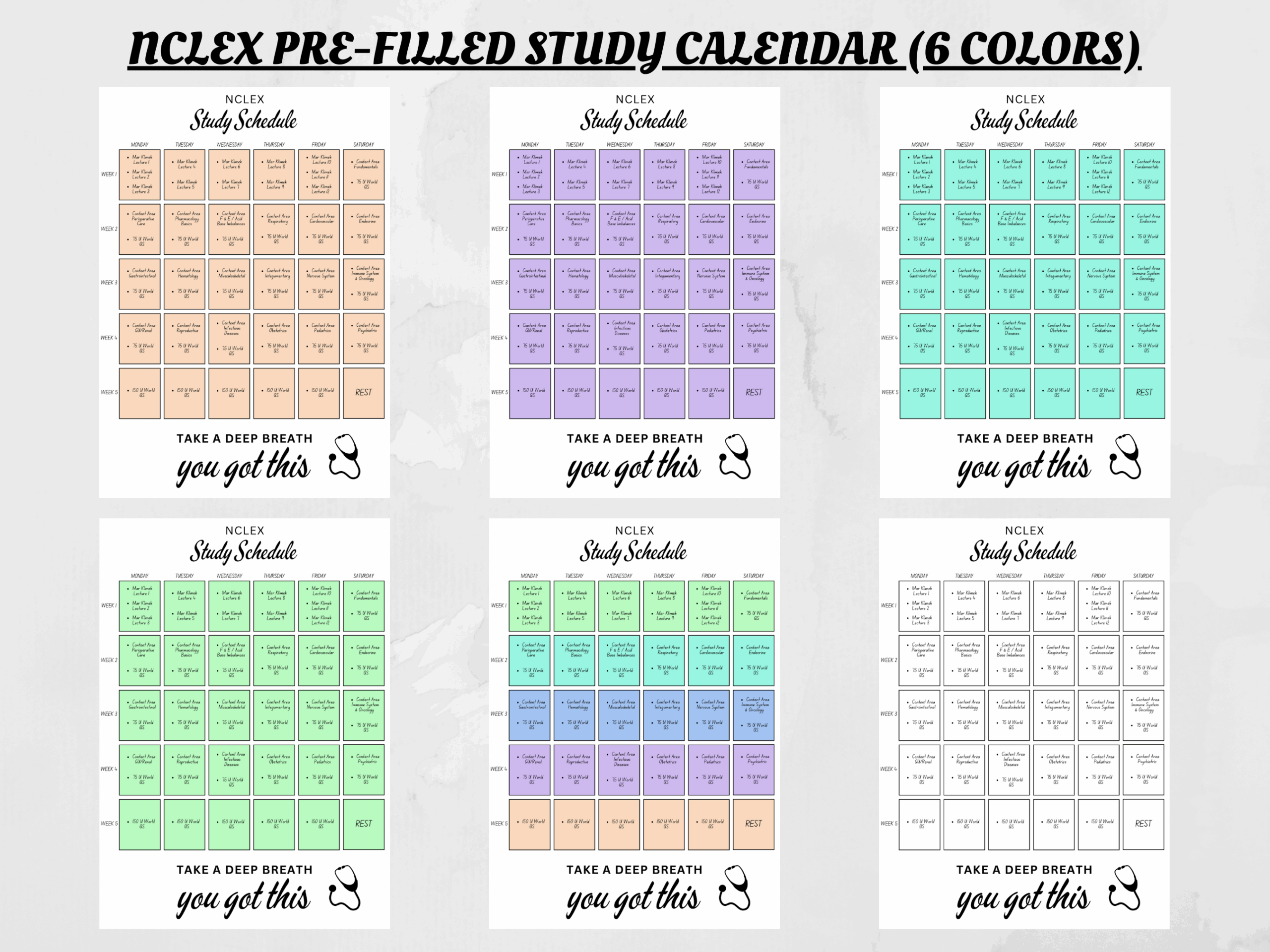 NCLEX 5 Week Study Plan To Do List Blank Schedule Plan