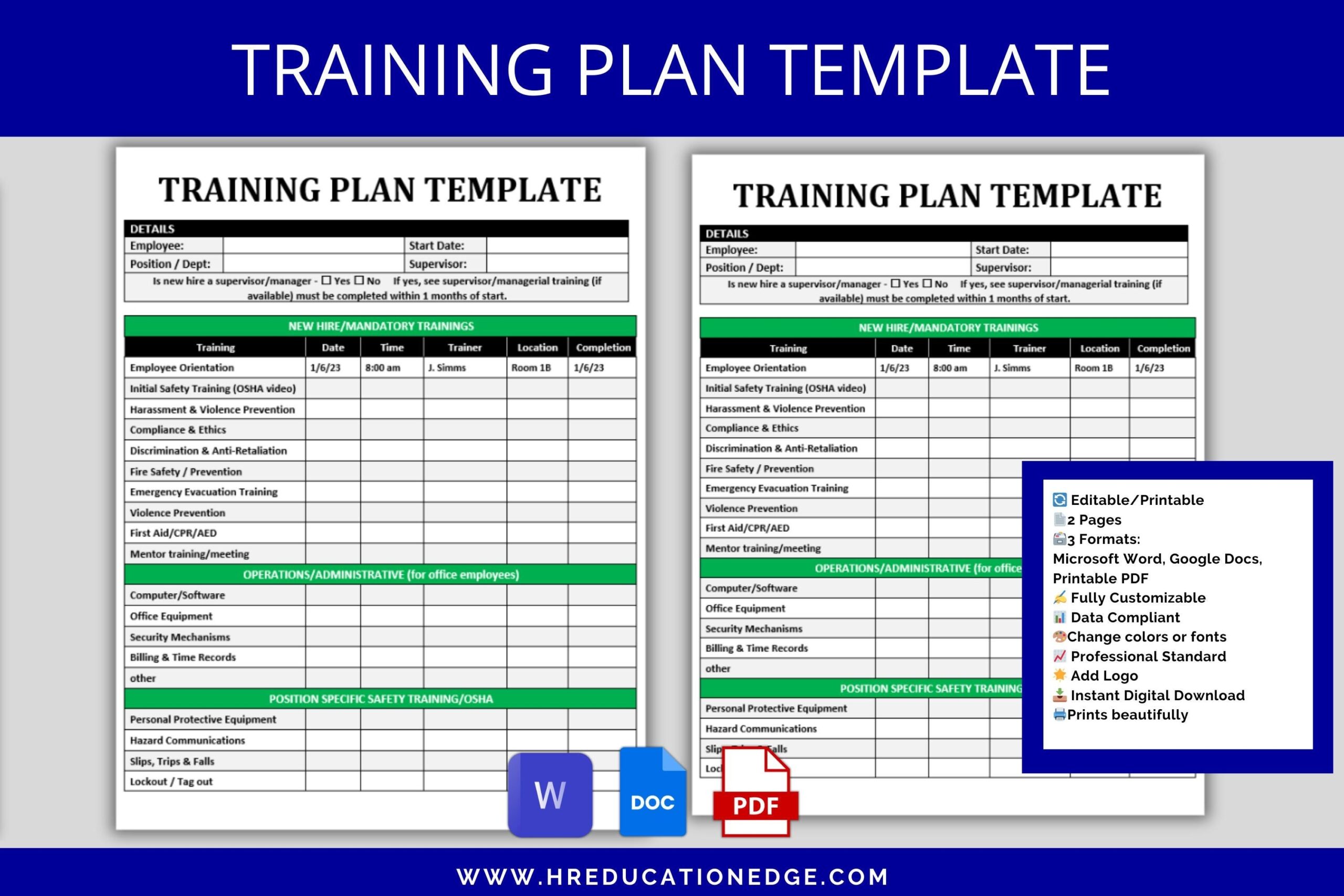 New Hire Training Plan Template